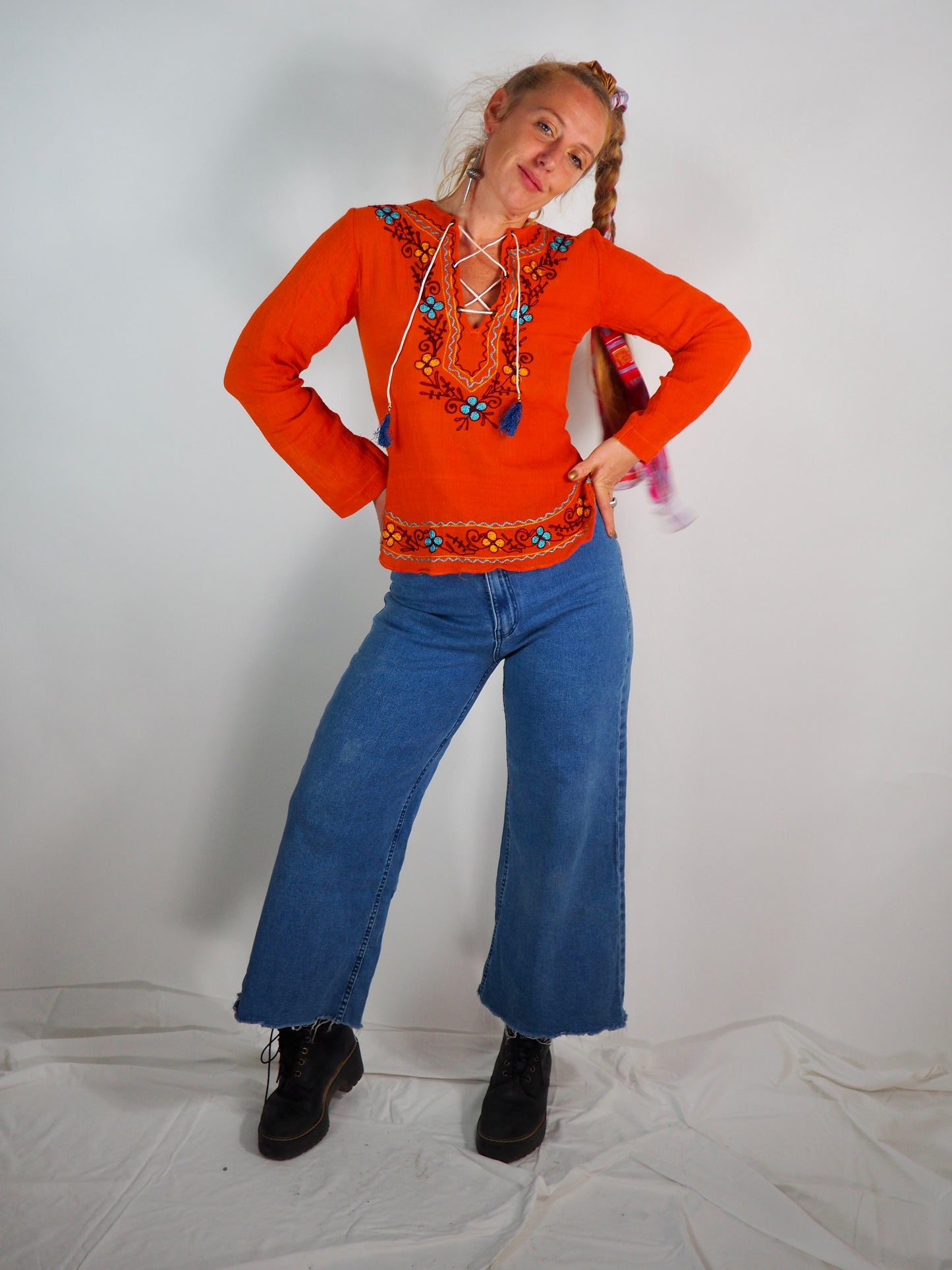 Vintage 1970s Indian Cotton Cheesecloth Blouse – Orange