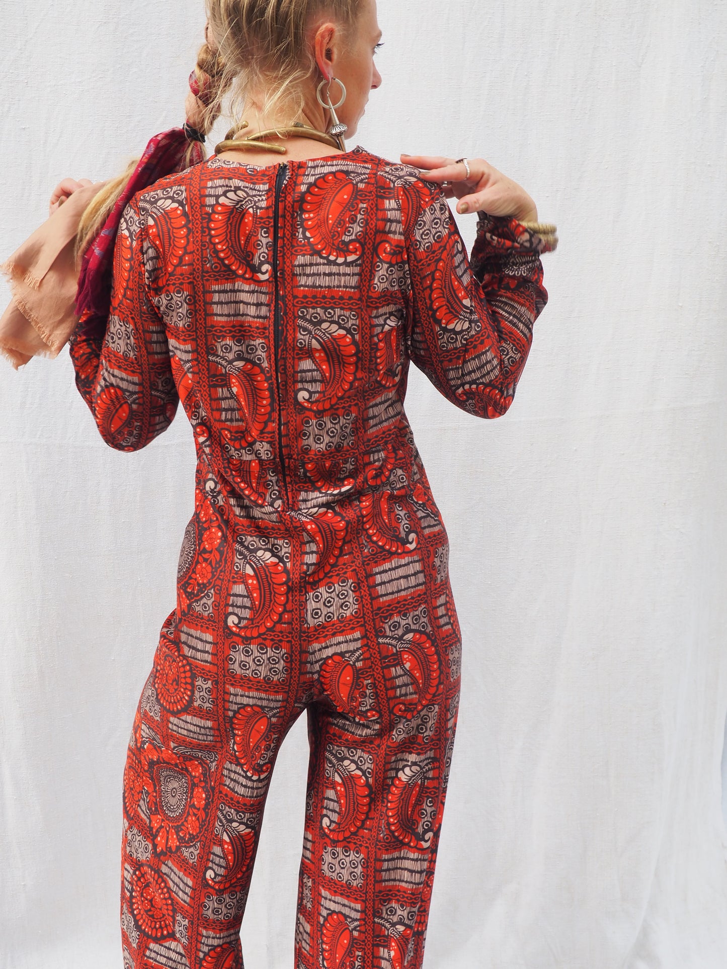 Vintage 1970s Polyester Jumpsuit with Back Zip