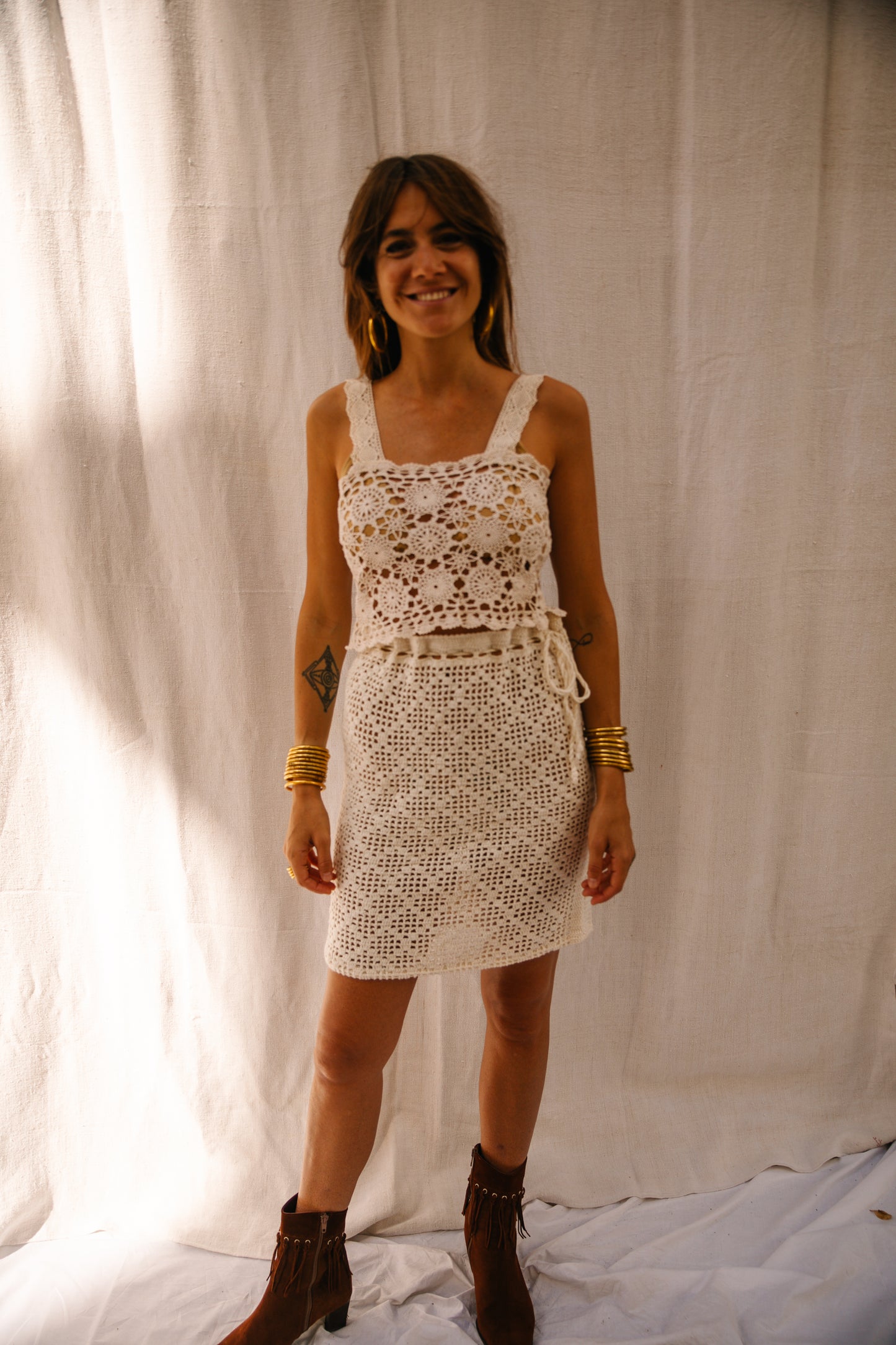 Upcycled Crochet Skirt with Drawstring Waist – Handmade by Vagabond Ibiza