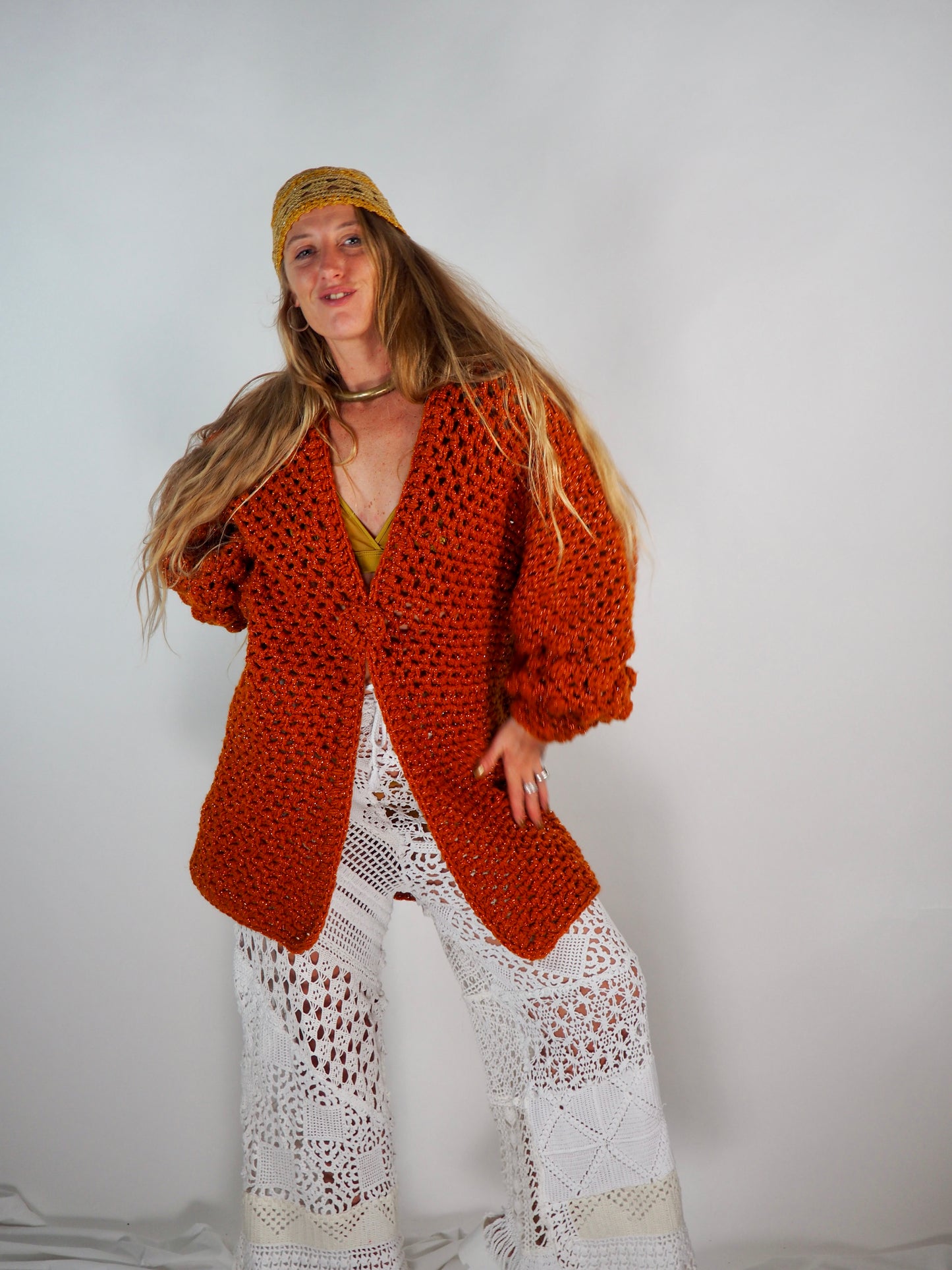 Introducing the Handmade Chunky Oversized Sleeve Sparkly Orange Cardigan