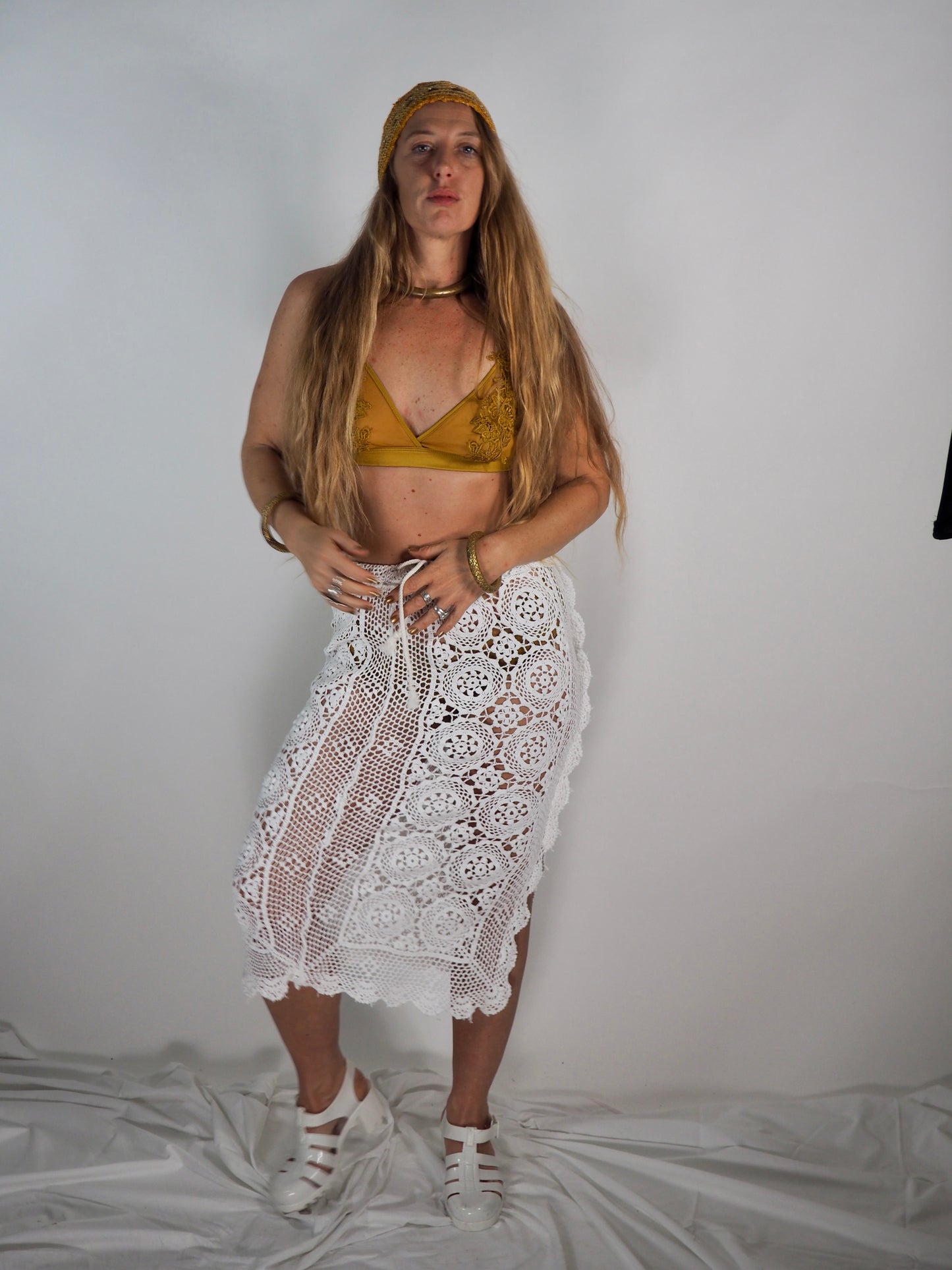 Introducing the *Vintage 1970s Cotton Crochet Upcycled Skirt* by Vagabond Ibiza