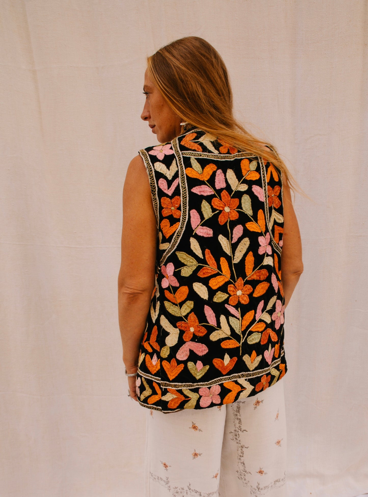 Vintage 1970s floral Embroidered Bohemian Waistcoat