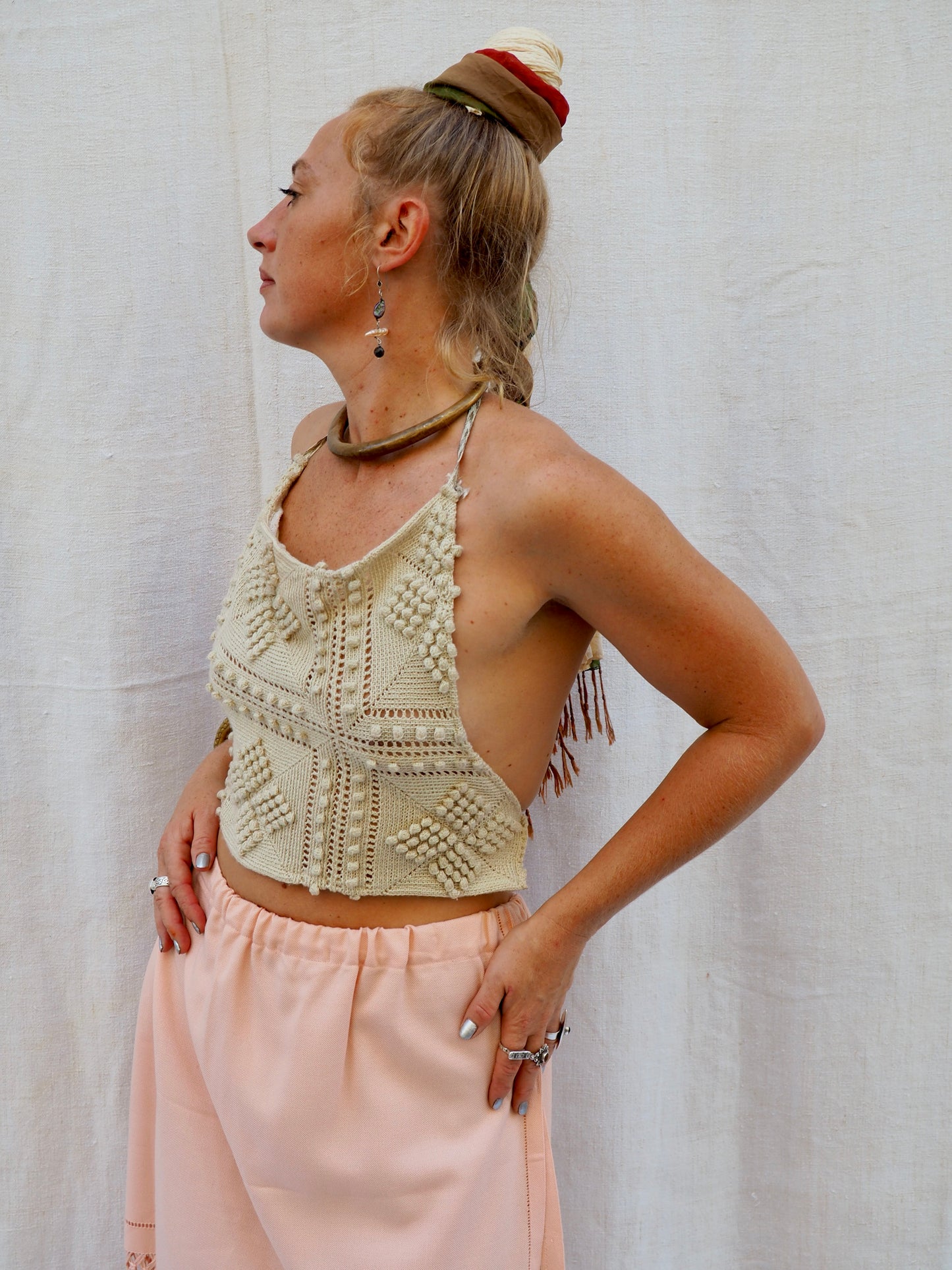 Up-cycled crochet silk tie top by Vagabond Ibiza