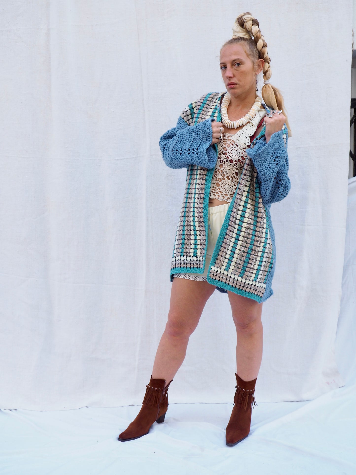 Up-cycled Vintage Crochet Wool Jacket – Handmade by Vagabond Ibiza