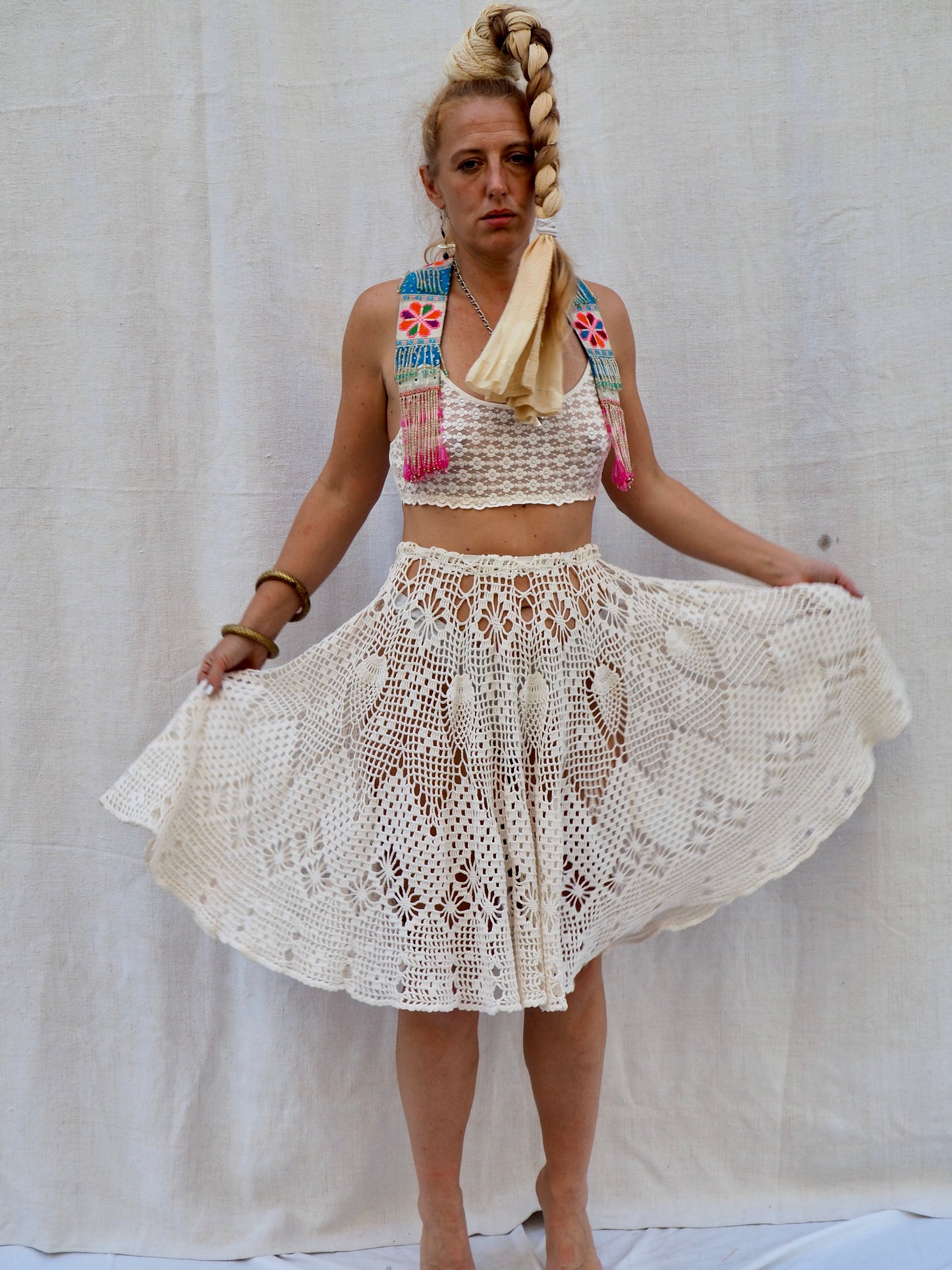 Up-cycled Vintage Crochet Skirt – Handmade by Vagabond Ibiza