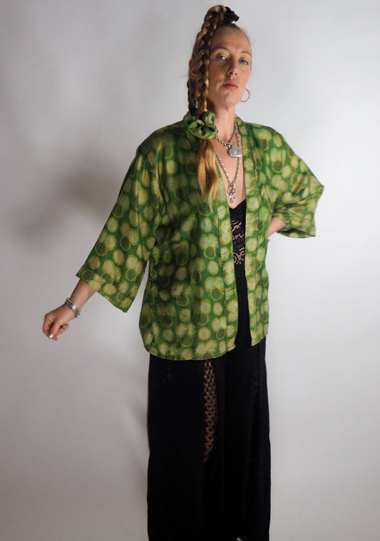 The Kardash Short Kimono – Vintage Re-cycled Sari Kimono Jacket with Waist Tie + Matching Scrunchy & Storage Bag