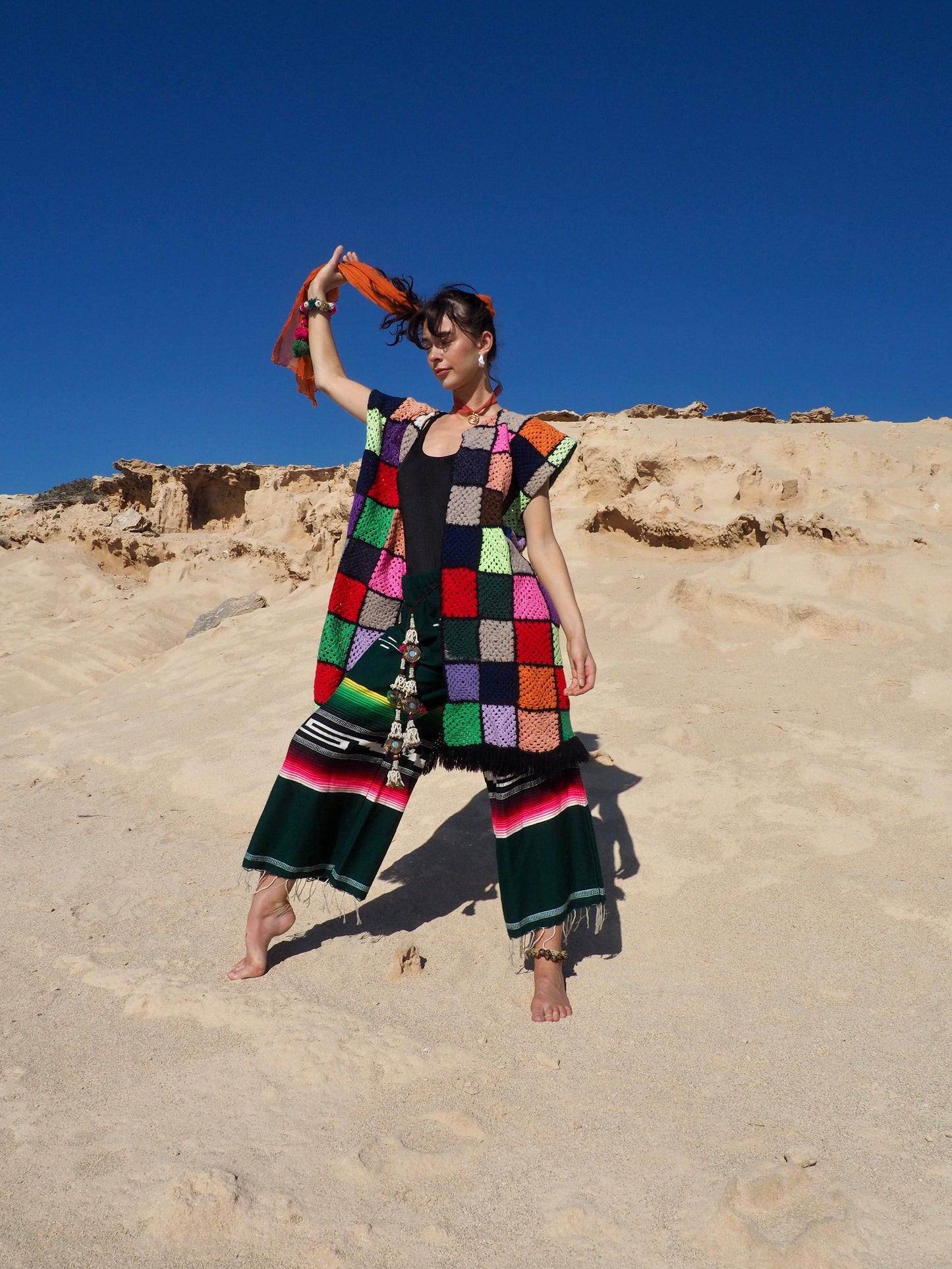 Colourful Vintage crochet waistcoat jacket up-cycled fashion by Vagabond Ibiza