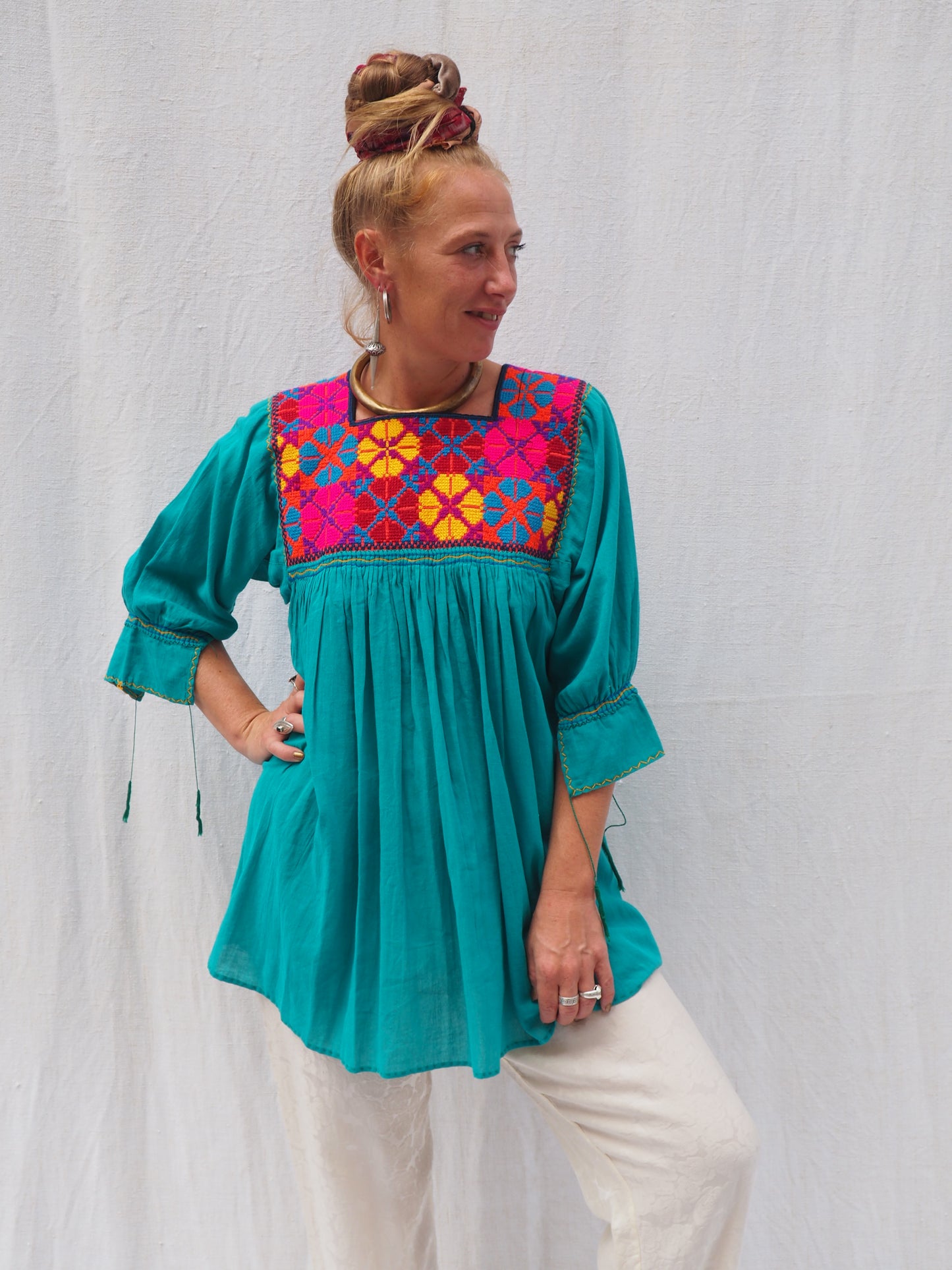 Vintage Mexican Hand-Embroidered Cotton Tunic