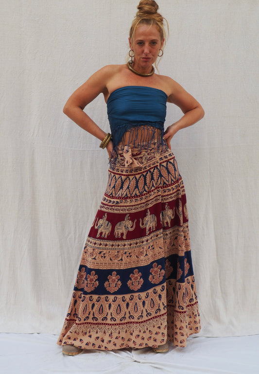 Vintage 1970s Indian Cotton Wrap-Around Maxi Skirt