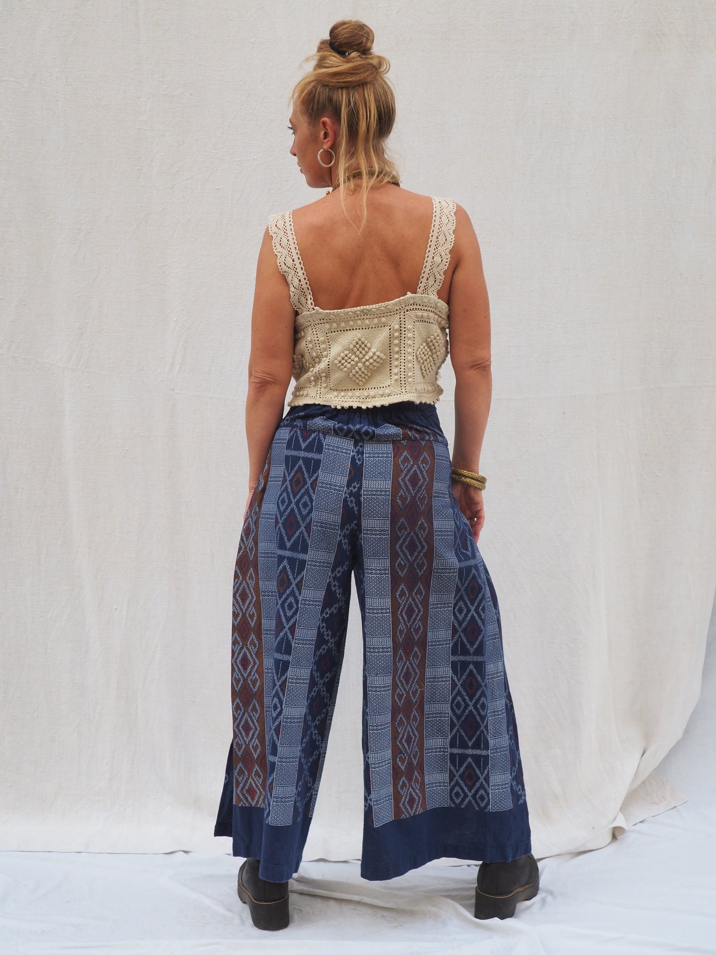 Vintage Woven Ikat Wide-Leg Pants