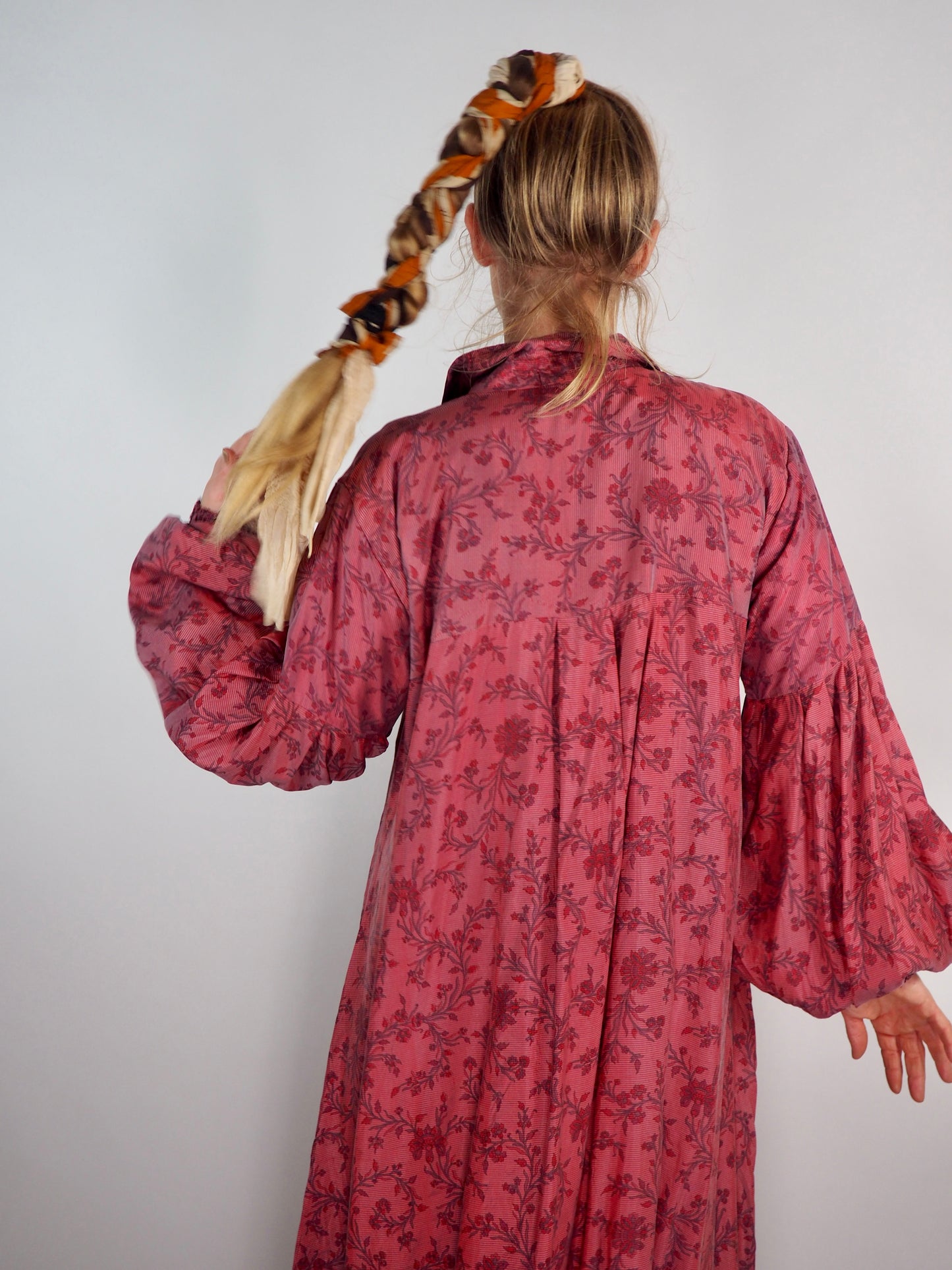 The Lenya Up-cycled Vintage Sari Dress – Sustainable Boho Dress with Oversized Sleeves Matching Scrunchy & Storage Bag