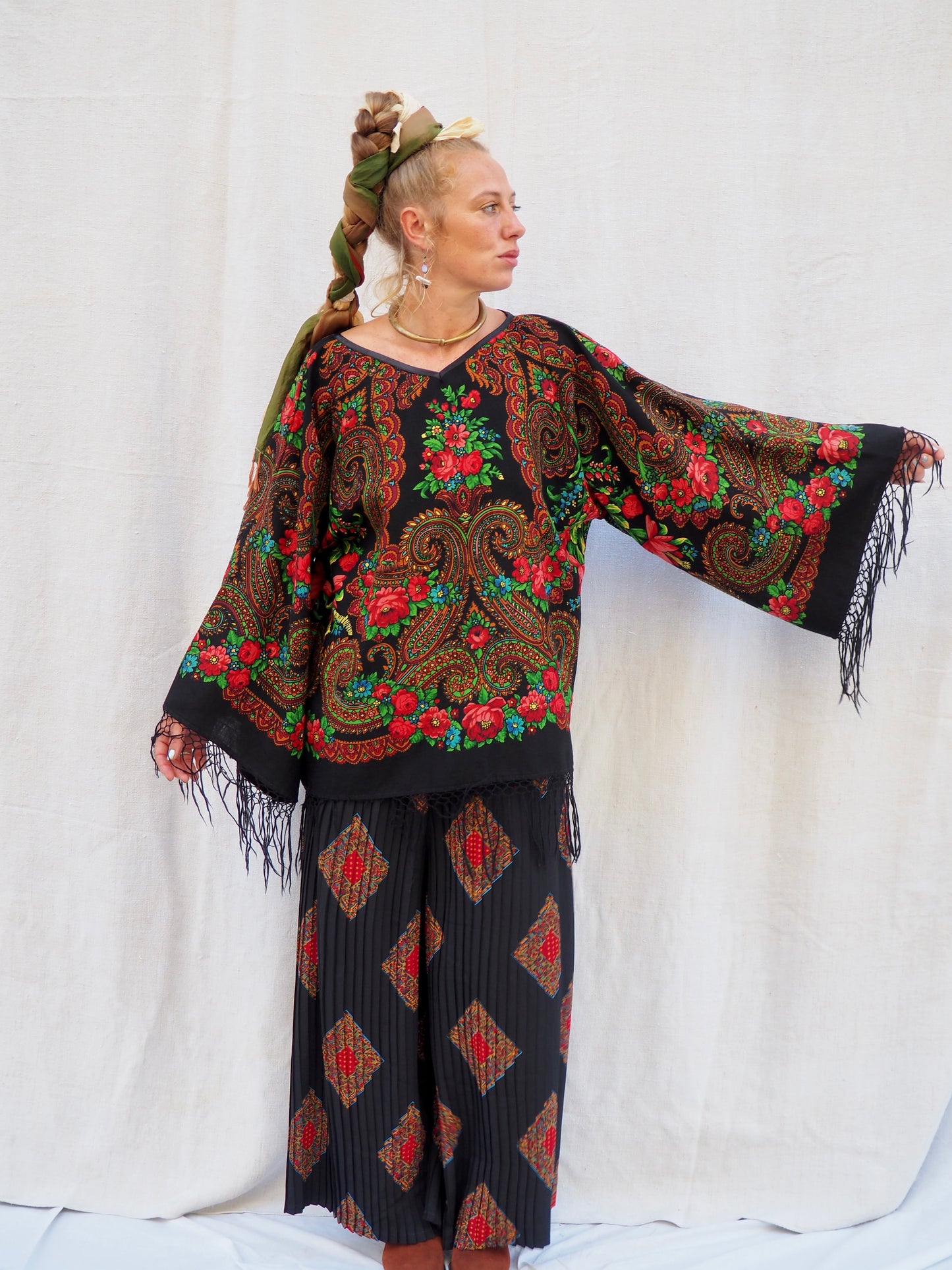 Up-cycled Vintage Eastern European Wool Shawl Dress/Top – Handmade by Vagabond Ibiza