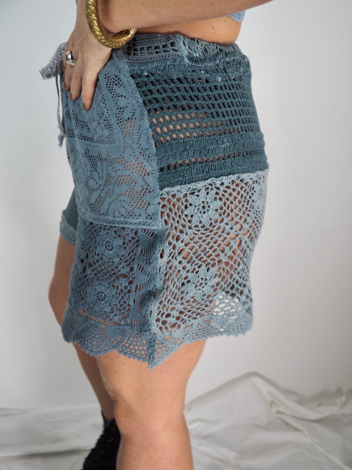 Handcrafted Vintage Cotton & Linen Crochet Patchwork Shorts