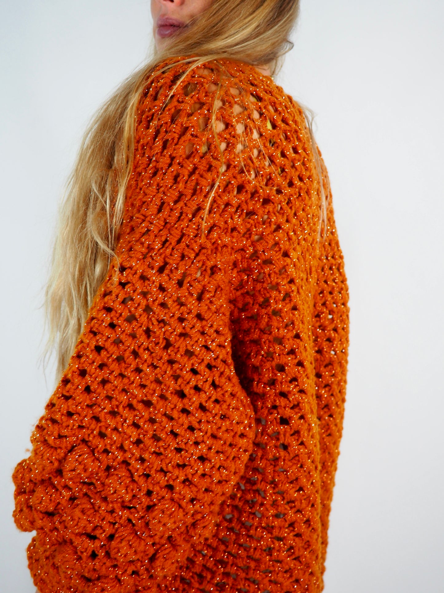 Introducing the Handmade Chunky Oversized Sleeve Sparkly Orange Cardigan