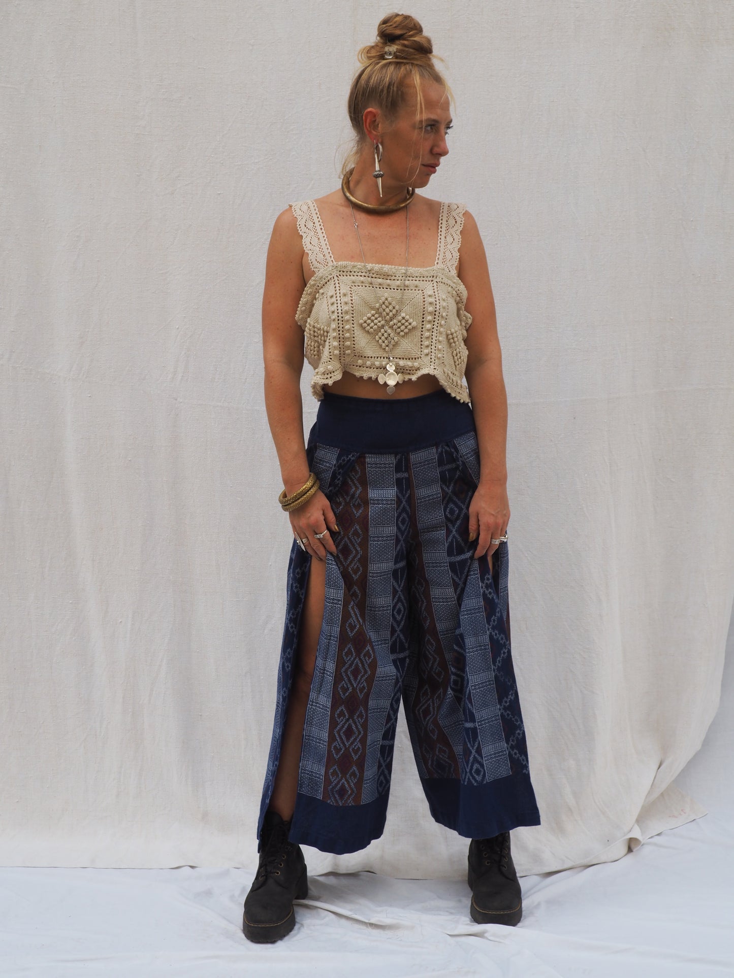 Vintage Woven Ikat Wide-Leg Pants