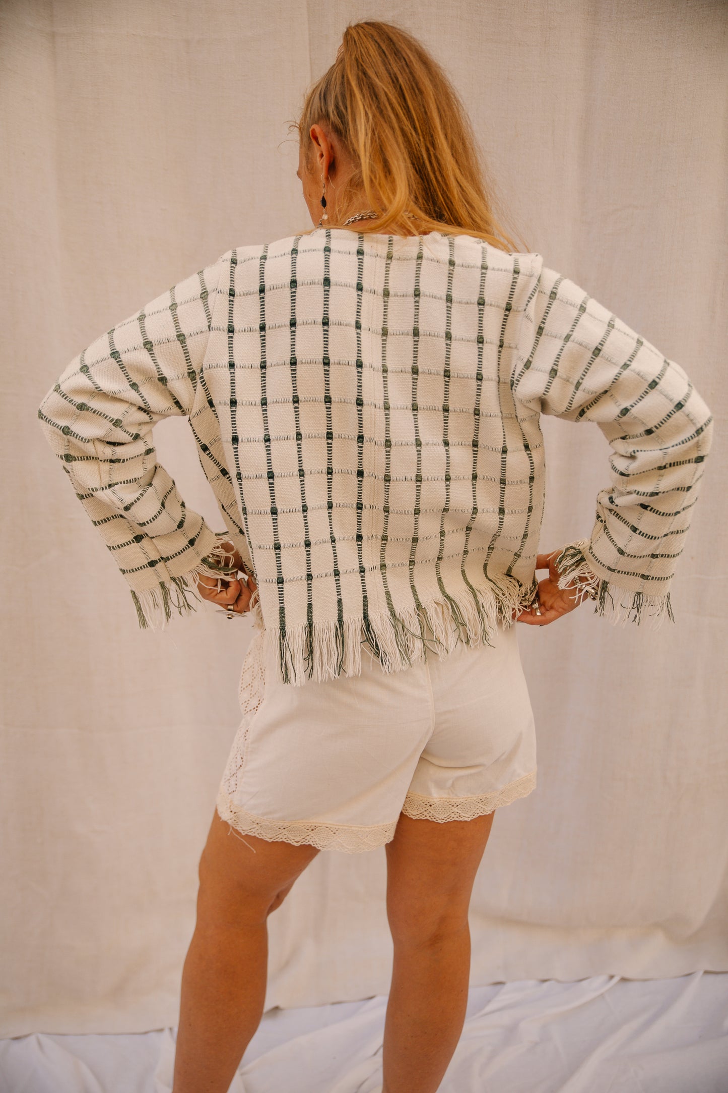 Up-cycled Cropped Woven Jacket – Handmade by Vagabond Ibiza