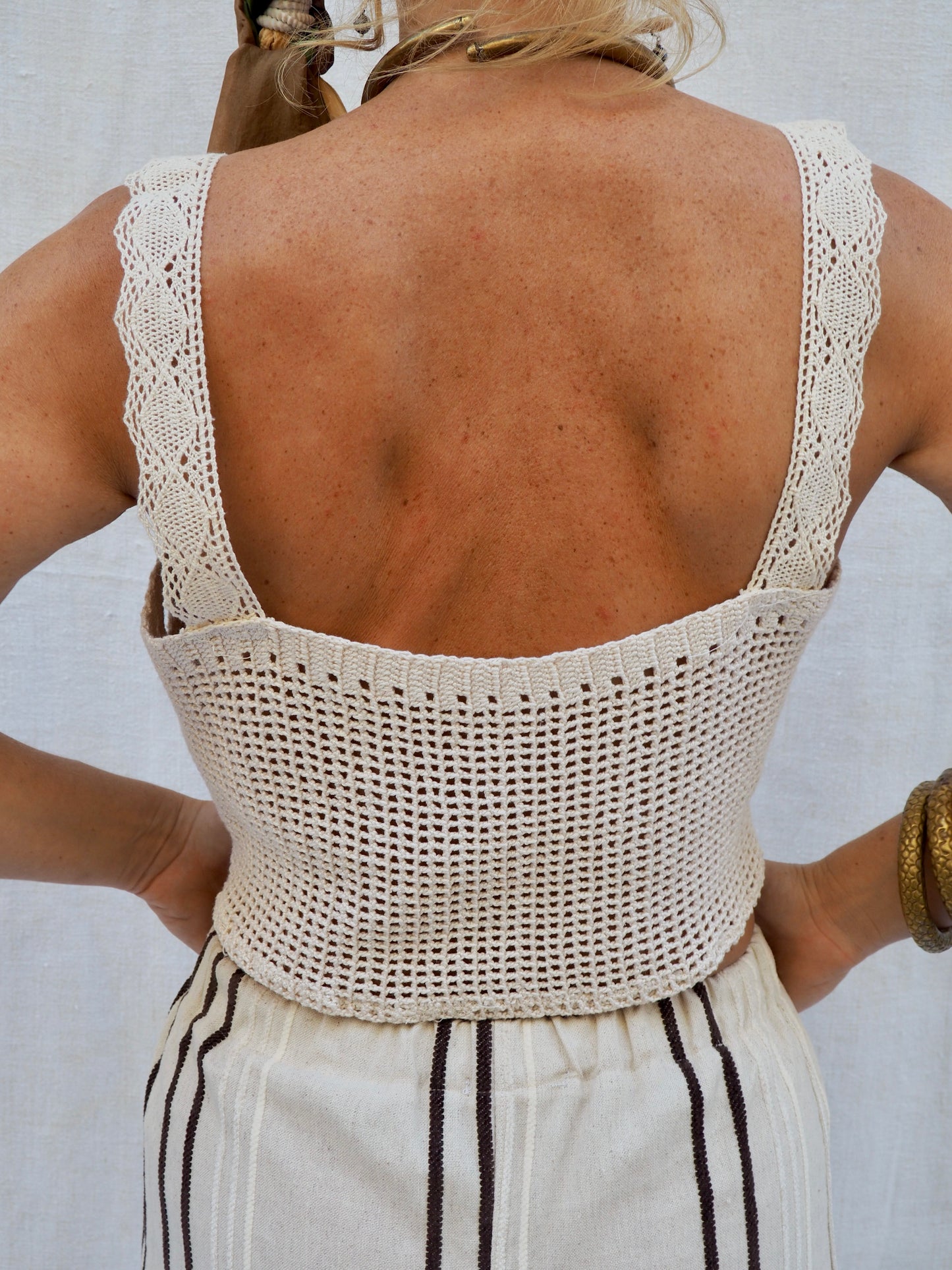 Up-cycled Vintage Linen & crochet Reversible Top – Handmade by Vagabond Ibiza