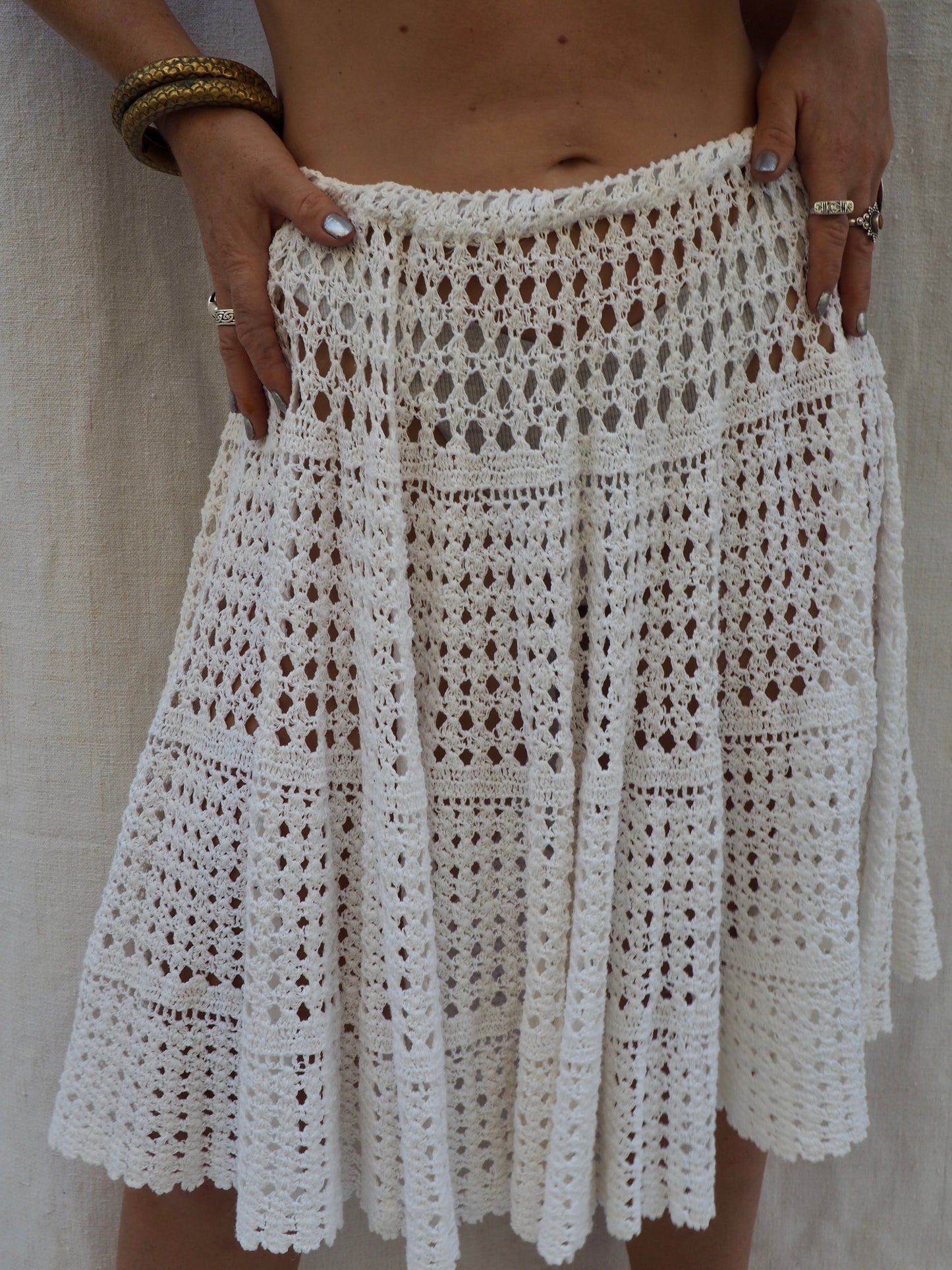 Up-cycled Vintage white Crochet Skirt – Handmade by Vagabond Ibiza