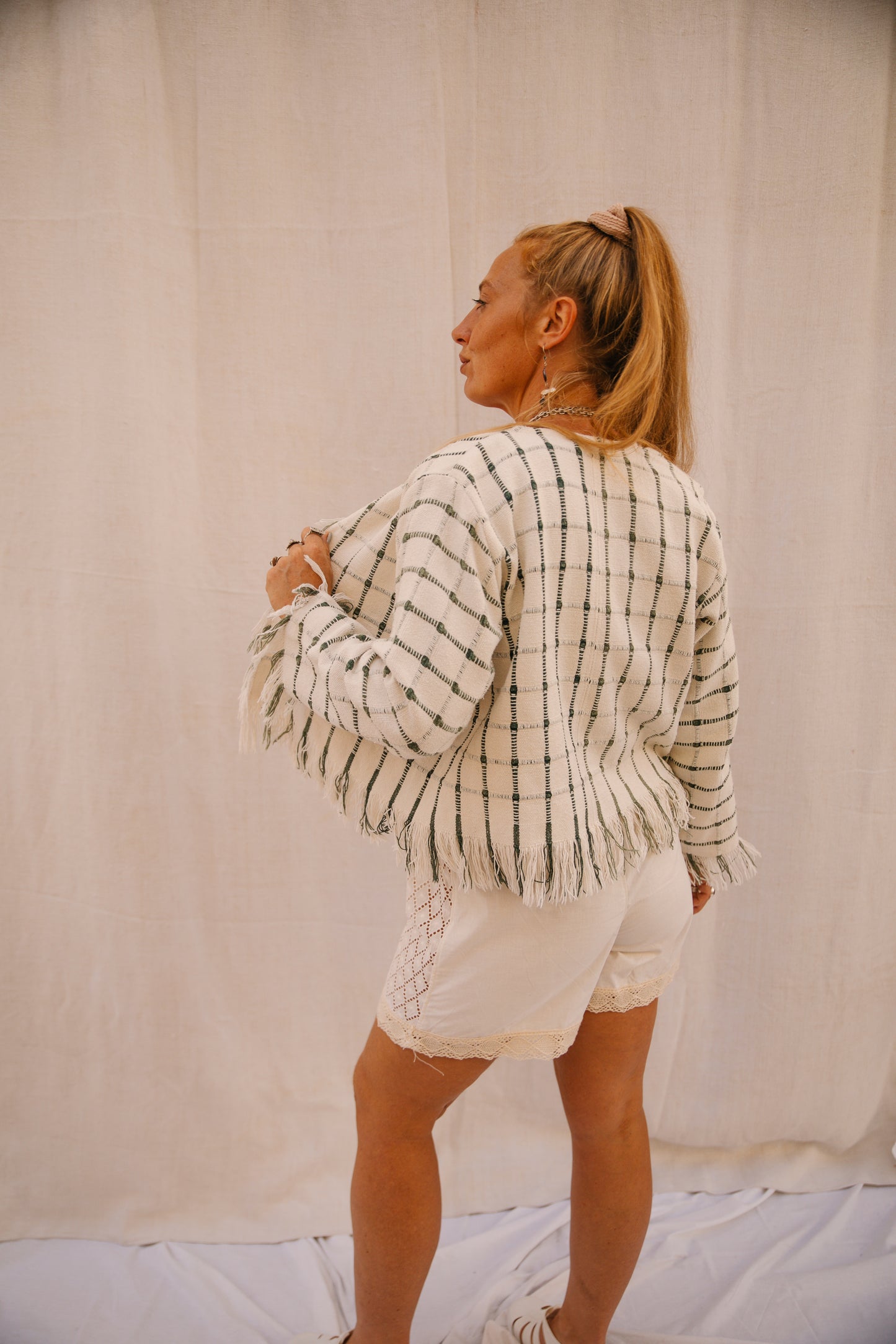 Up-cycled Cropped Woven Jacket – Handmade by Vagabond Ibiza