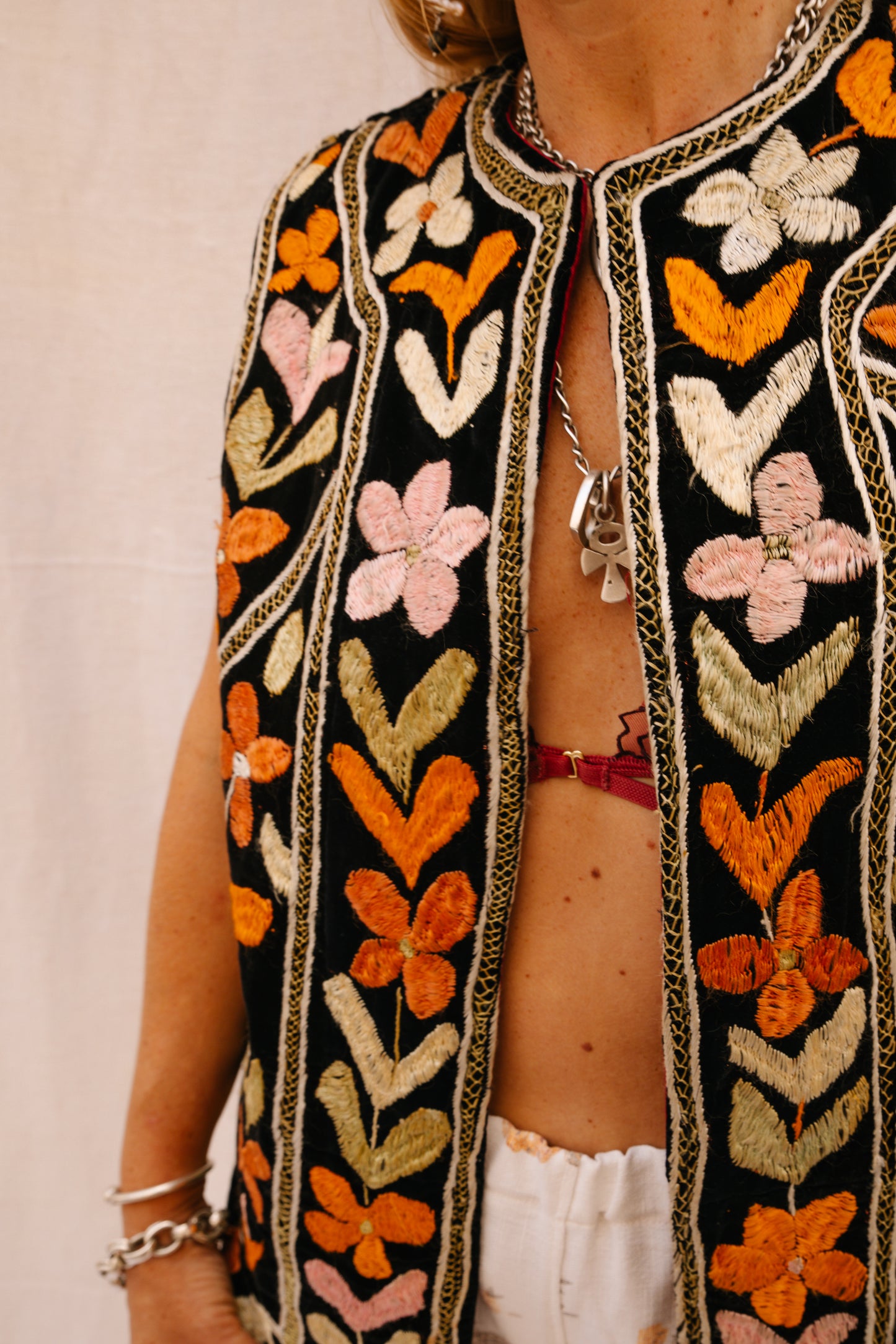 Vintage 1970s floral Embroidered Bohemian Waistcoat