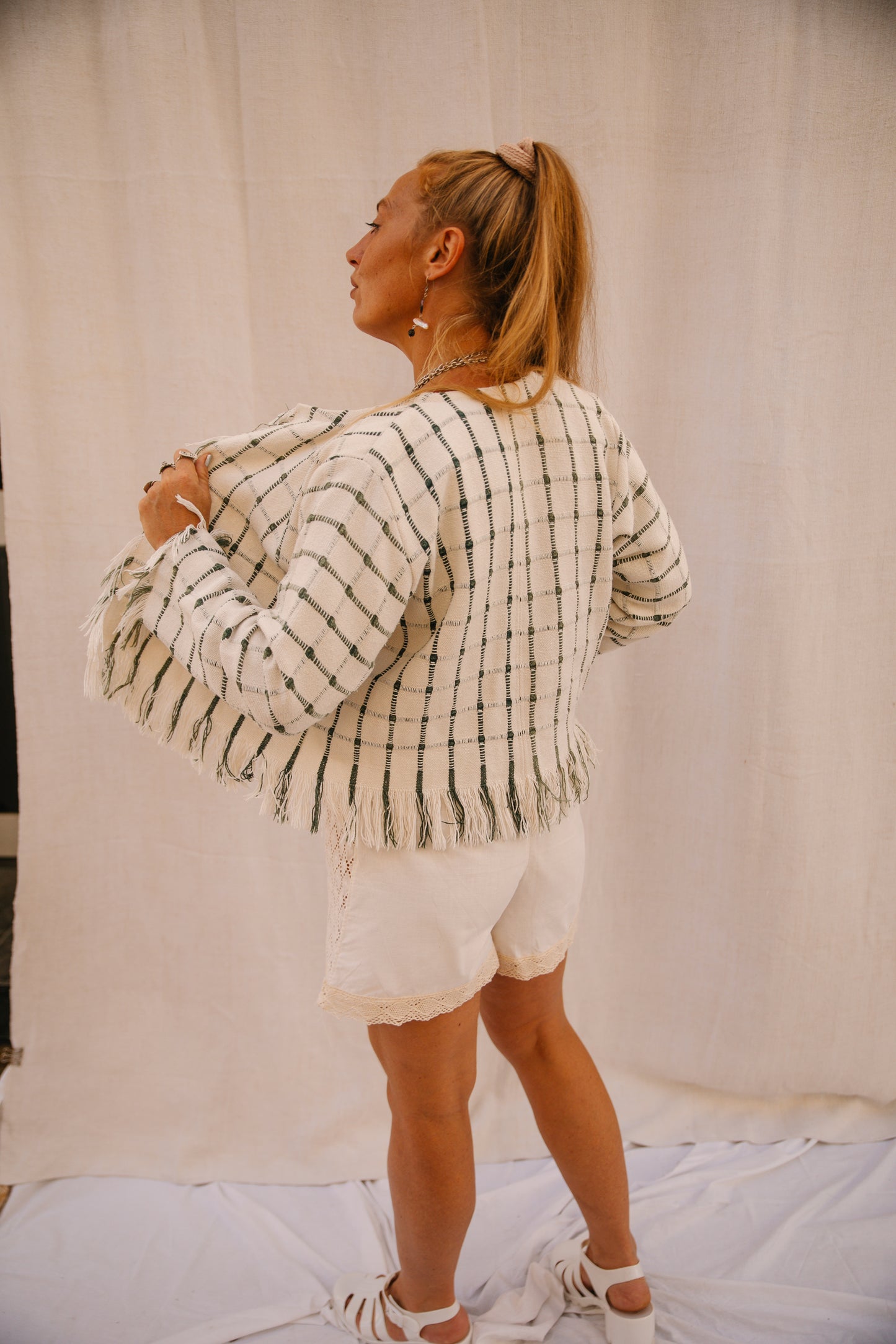 Up-cycled Cropped Woven Jacket – Handmade by Vagabond Ibiza