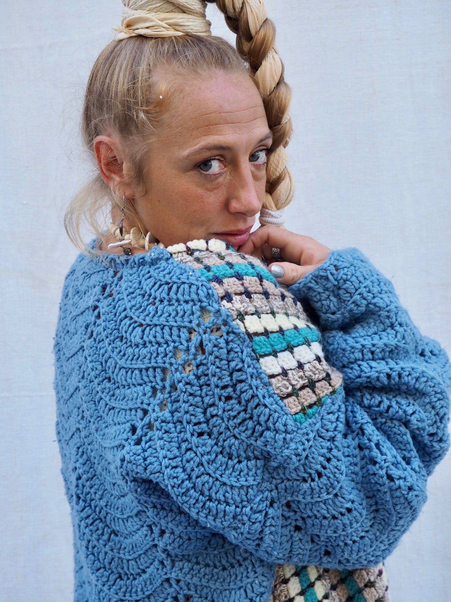 Up-cycled Vintage Crochet Wool Jacket – Handmade by Vagabond Ibiza