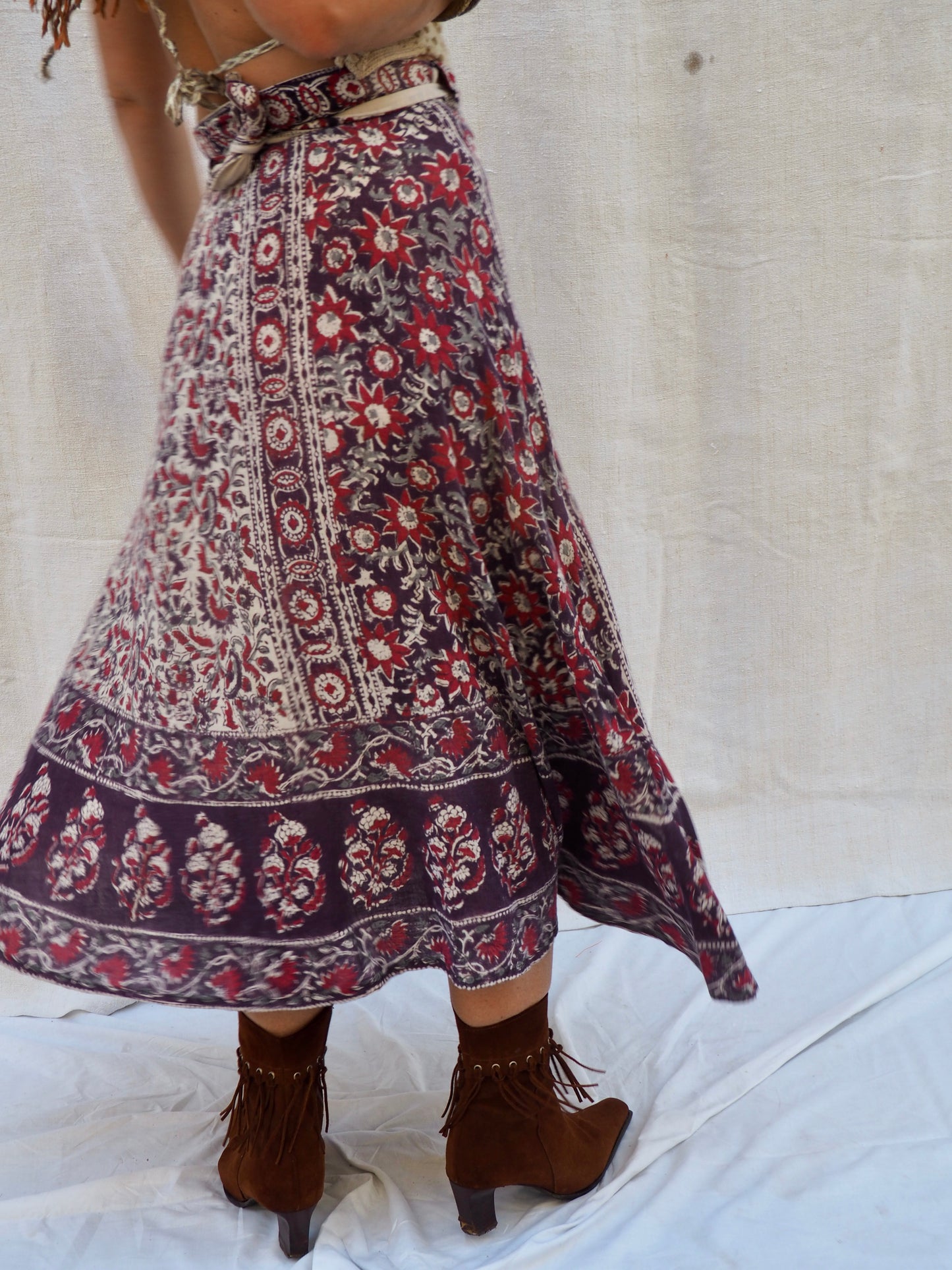 Vintage 1970s Indian Block Print Wrap Skirt – Lightweight Cotton