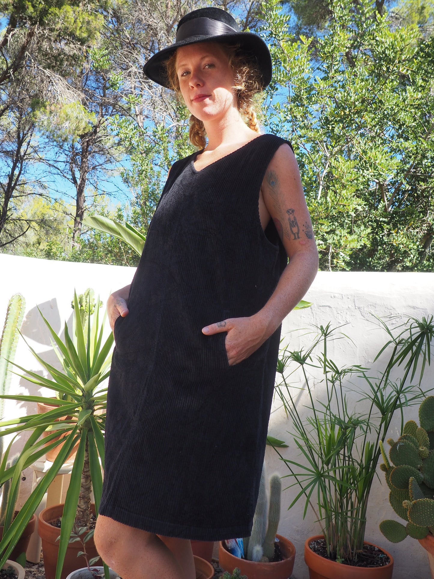 Vintage 1980’s black corduroy short dress with pockets