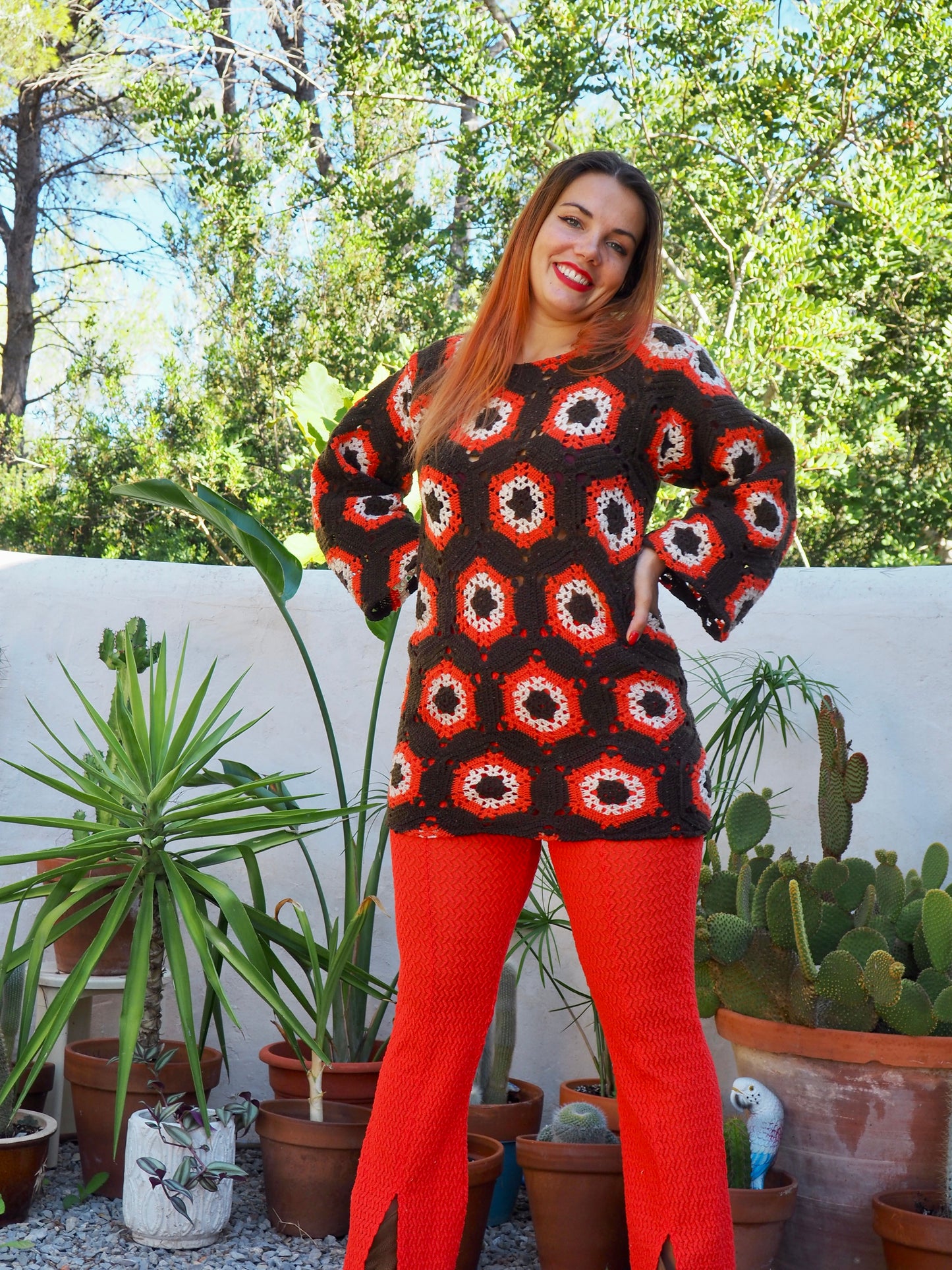 Vintage crochet orange and brown jumper dress up-cycled by Vagabond Ibiza
