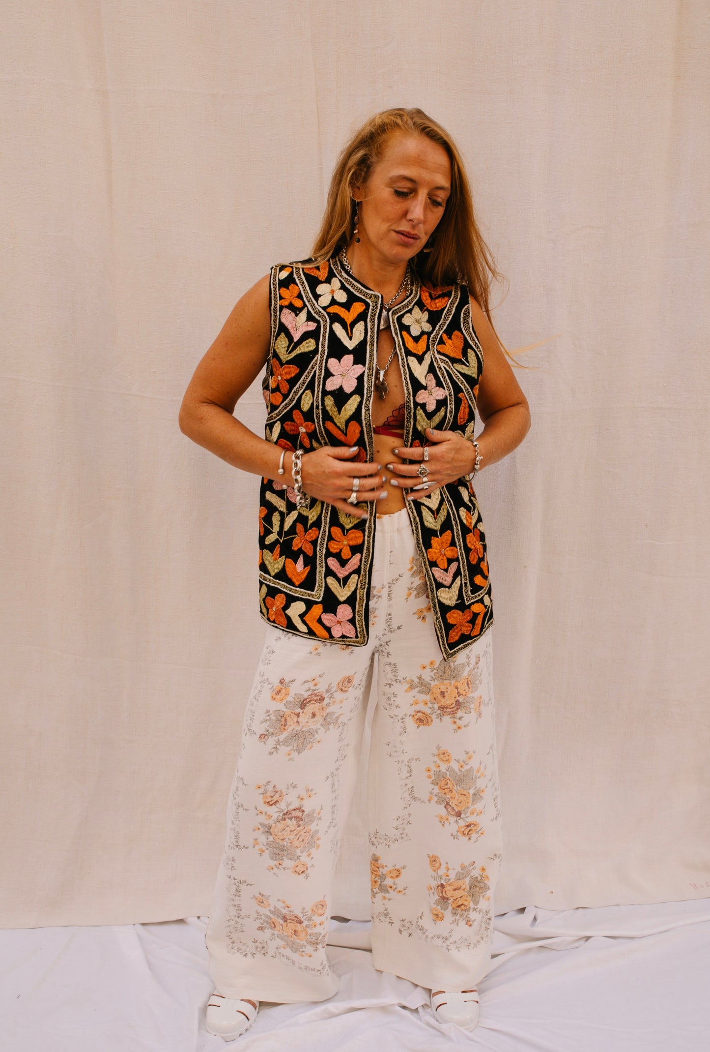 Vintage 1970s floral Embroidered Bohemian Waistcoat