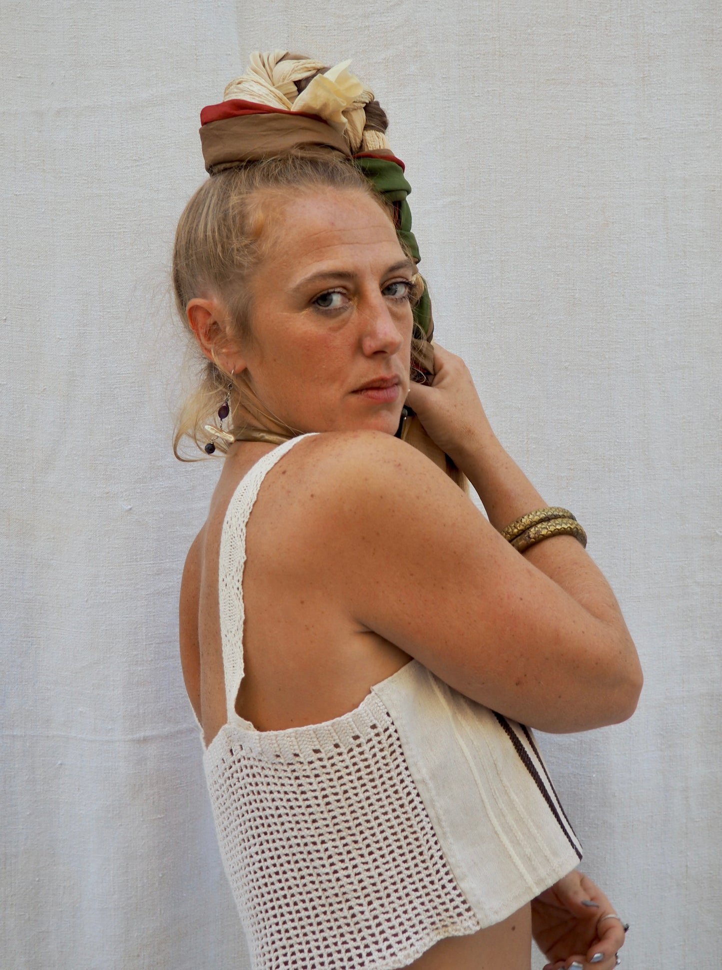 Up-cycled Vintage Linen & crochet Reversible Top – Handmade by Vagabond Ibiza