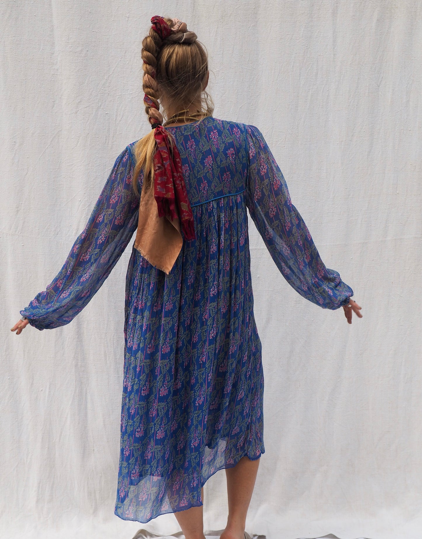 Vintage 1970’s Indian cotton block printed purple floral dress