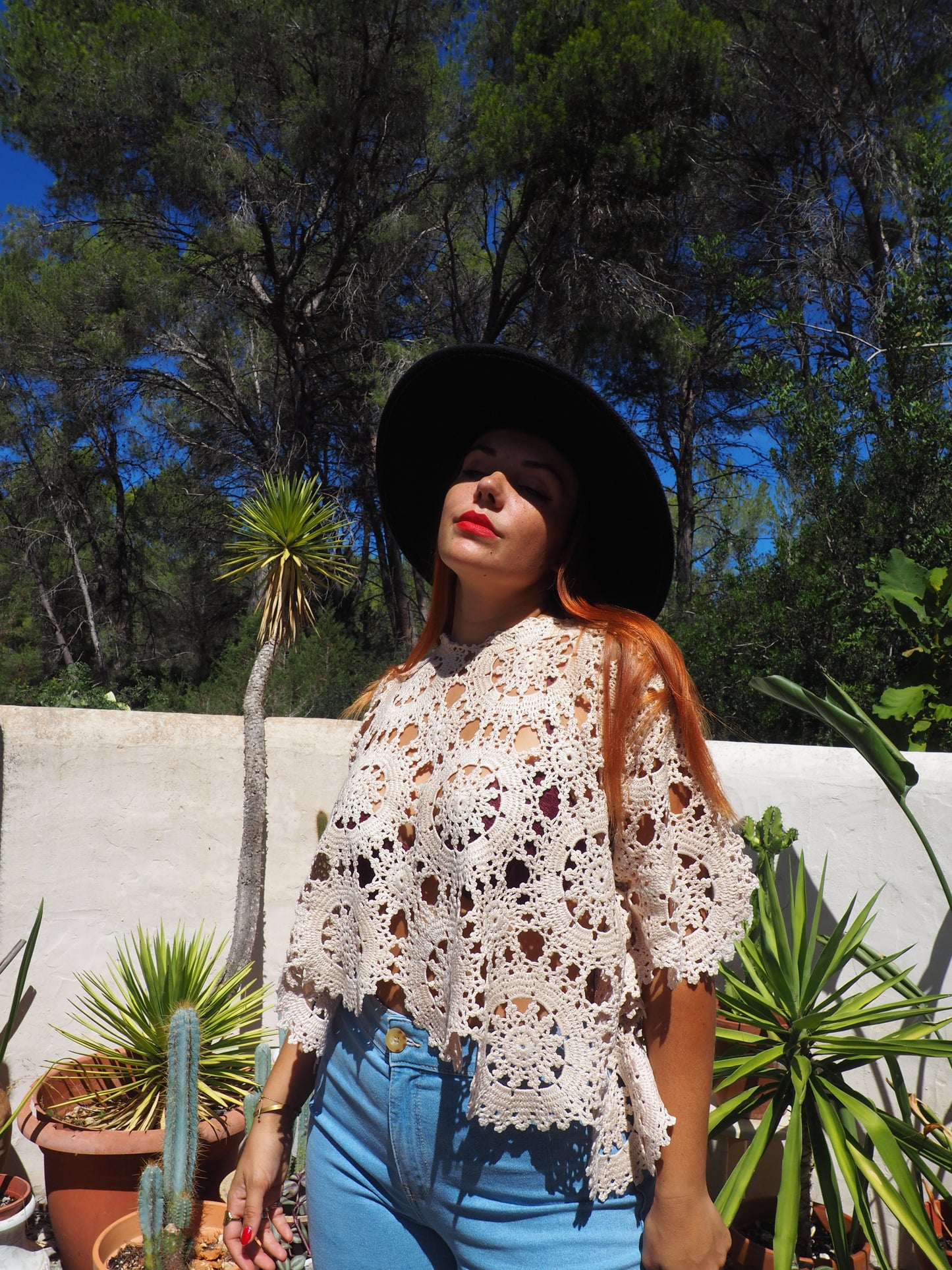 Vintage cream silk crochet top up-cycled by Vagabond Ibiza