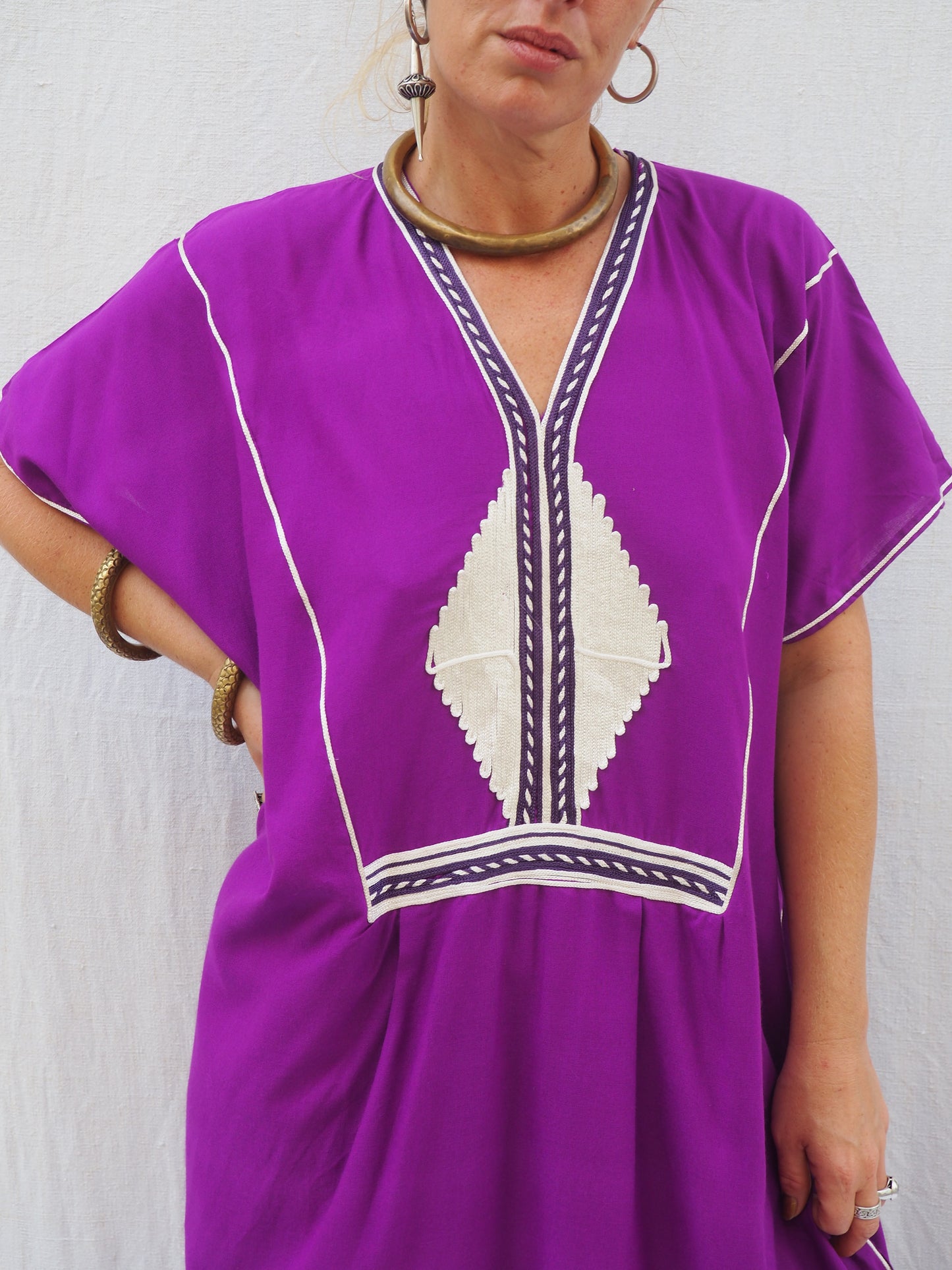 Vintage Purple Kaftan with Silver Embroidery