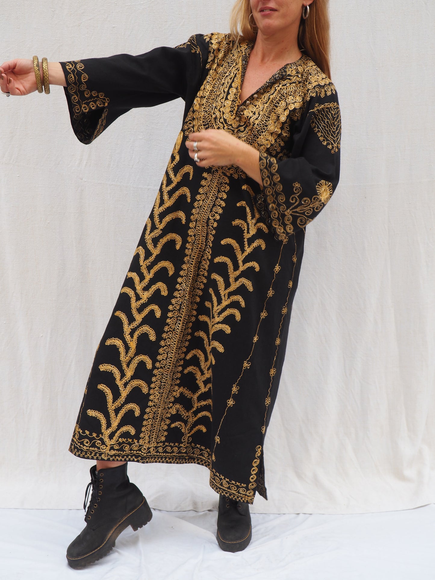 Vintage Moroccan Arabic Style Dress with Gold Embellishment