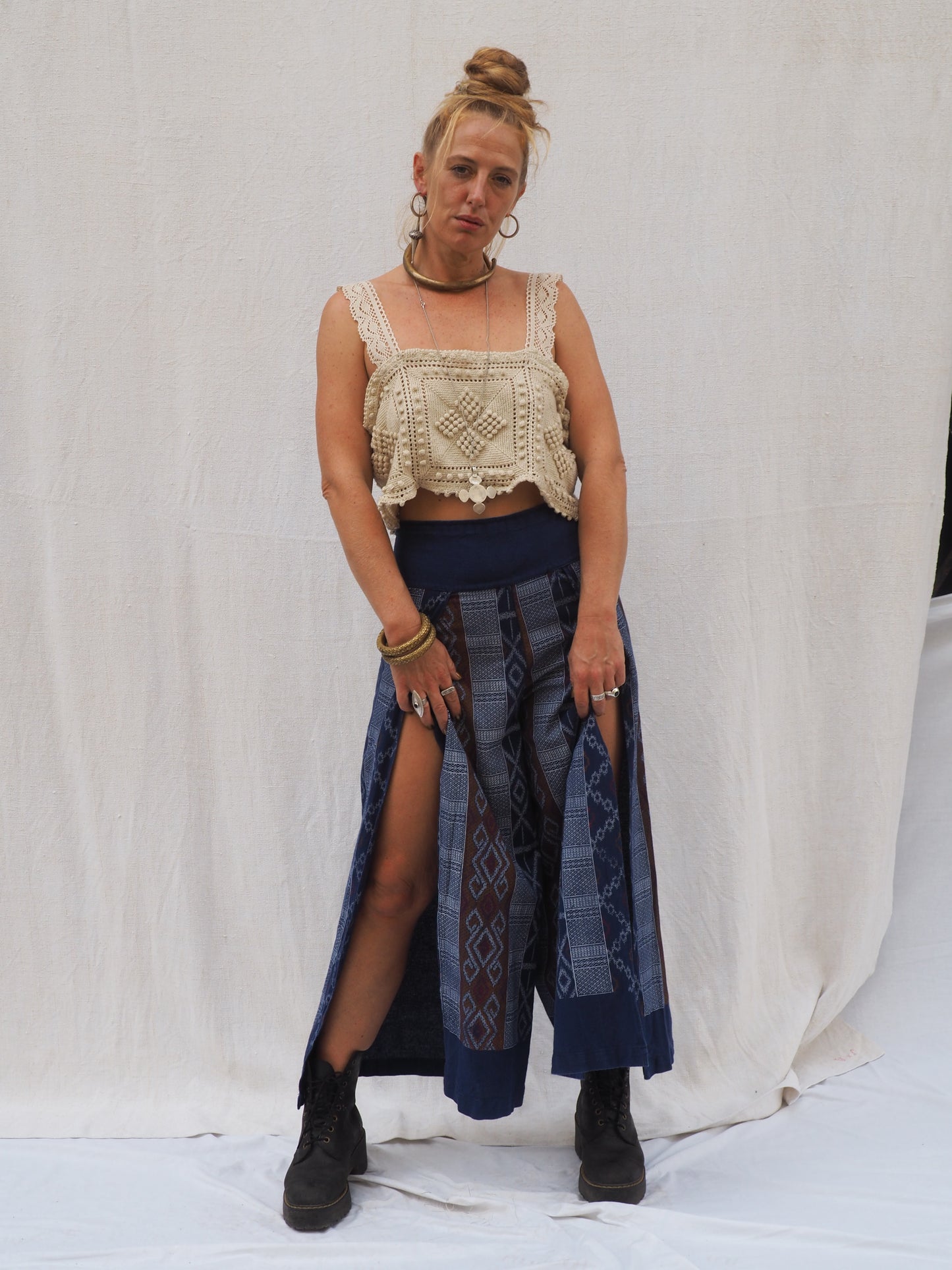 Vintage Woven Ikat Wide-Leg Pants