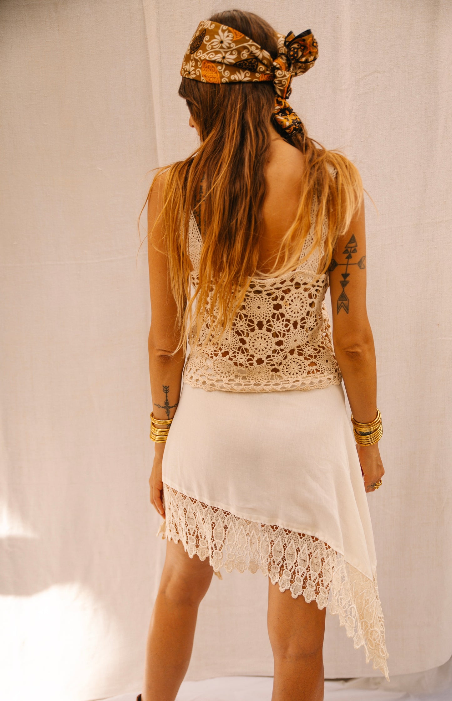 Up-cycled Wraparound Cotton & Lace Skirt – Handmade by Vagabond Ibiza