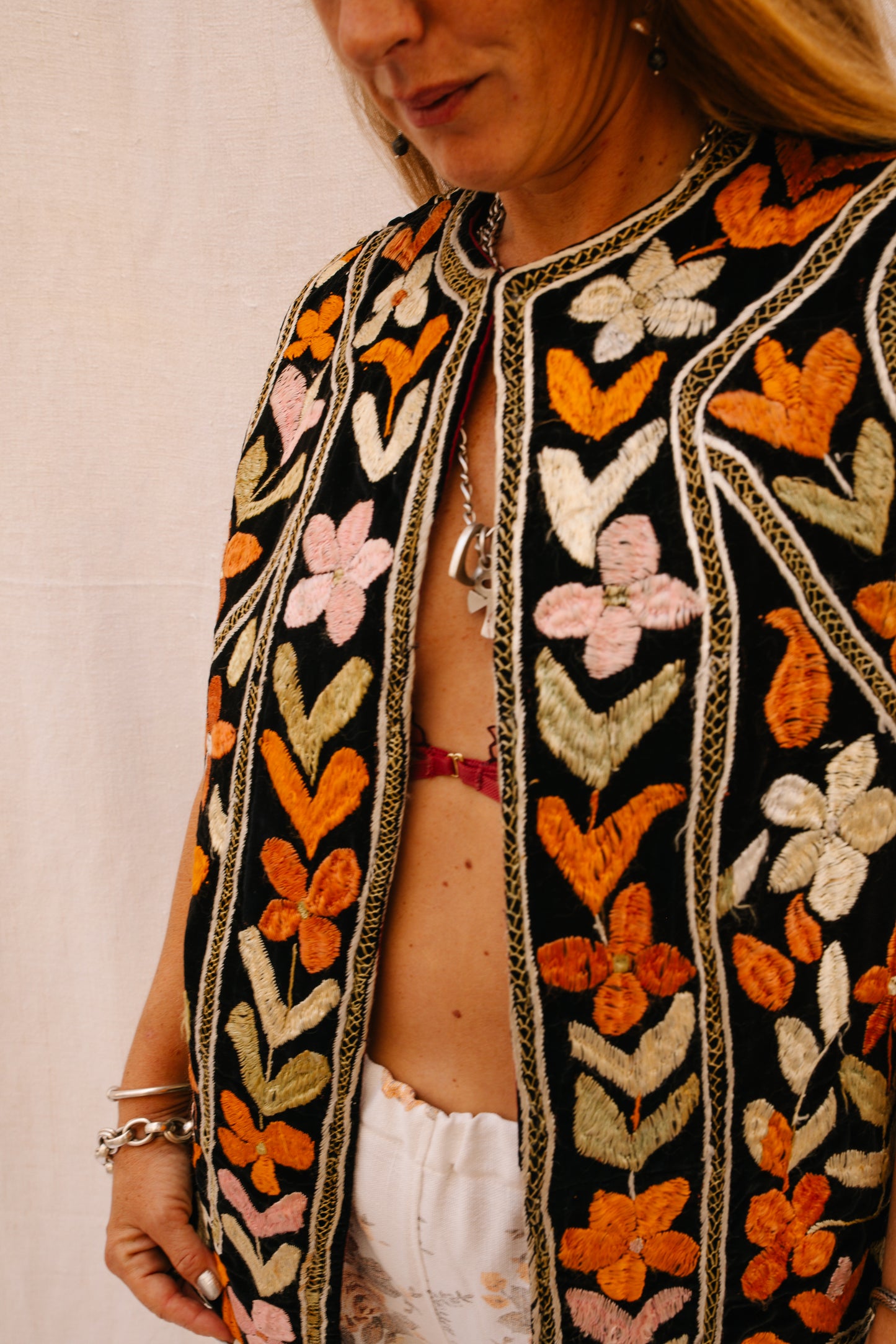 Vintage 1970s floral Embroidered Bohemian Waistcoat