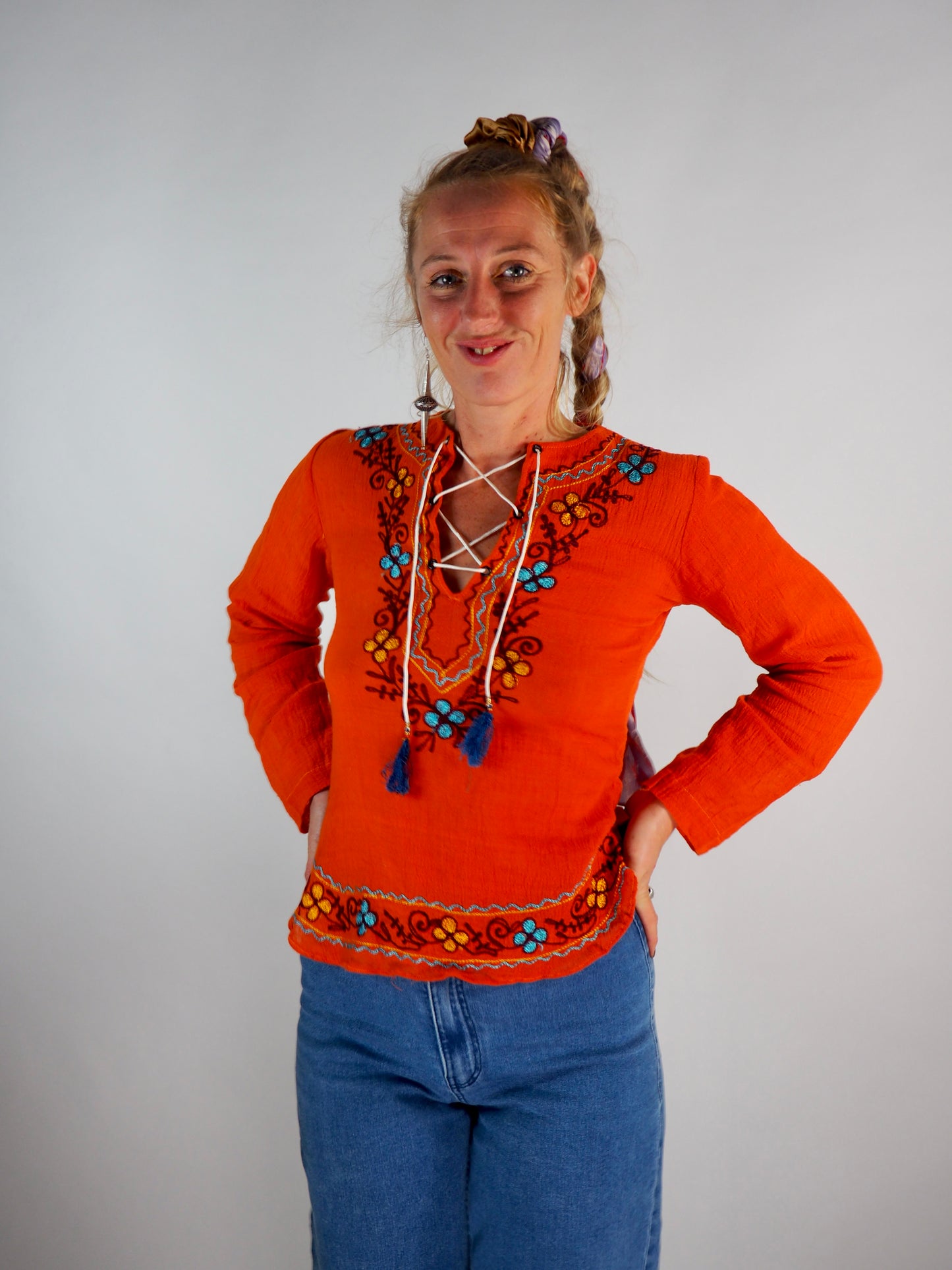 Vintage 1970s Indian Cotton Cheesecloth Blouse – Orange