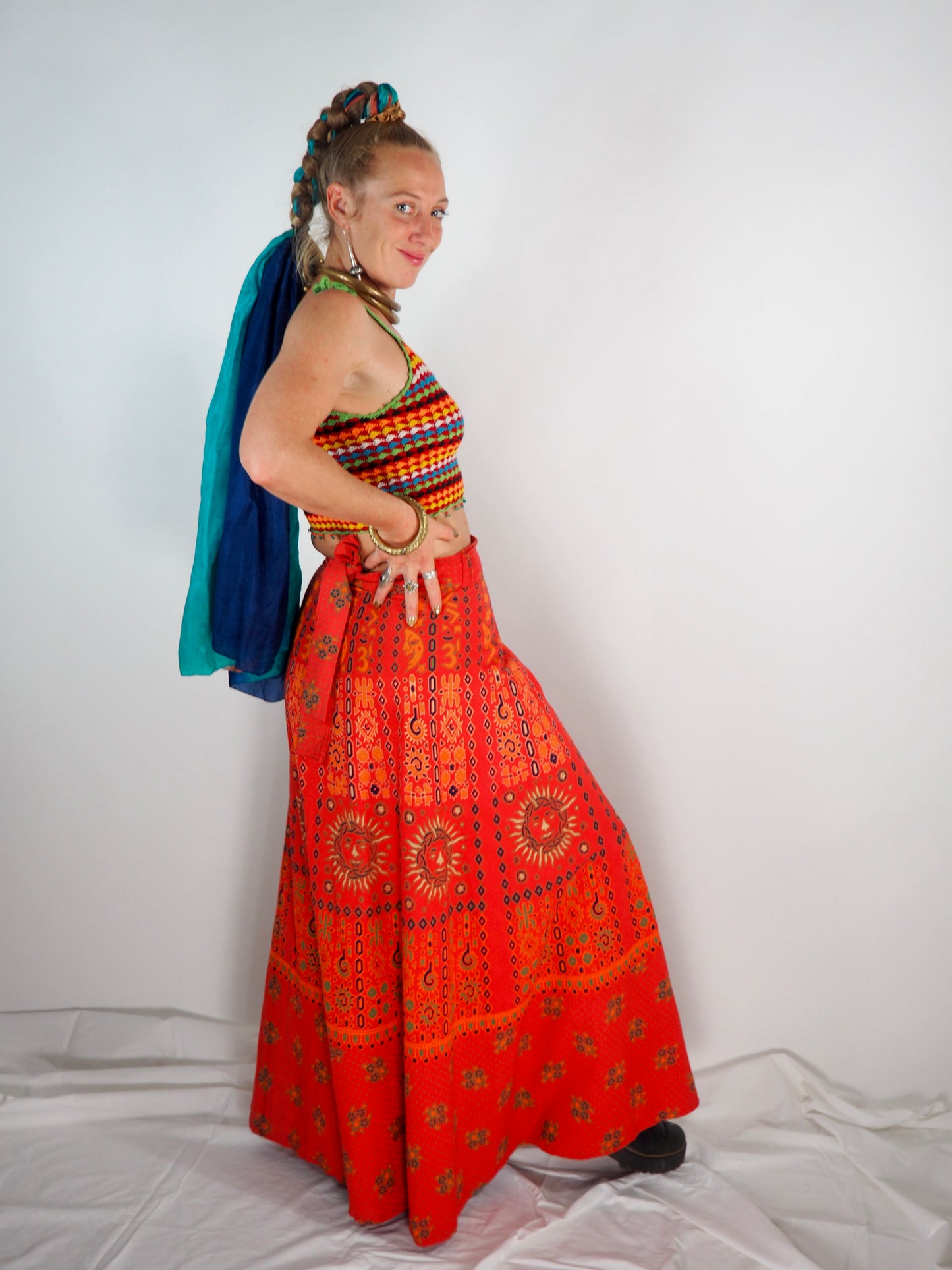 Vintage 1970s Indian Cotton Wrap Skirt – Sun & Symbol Print