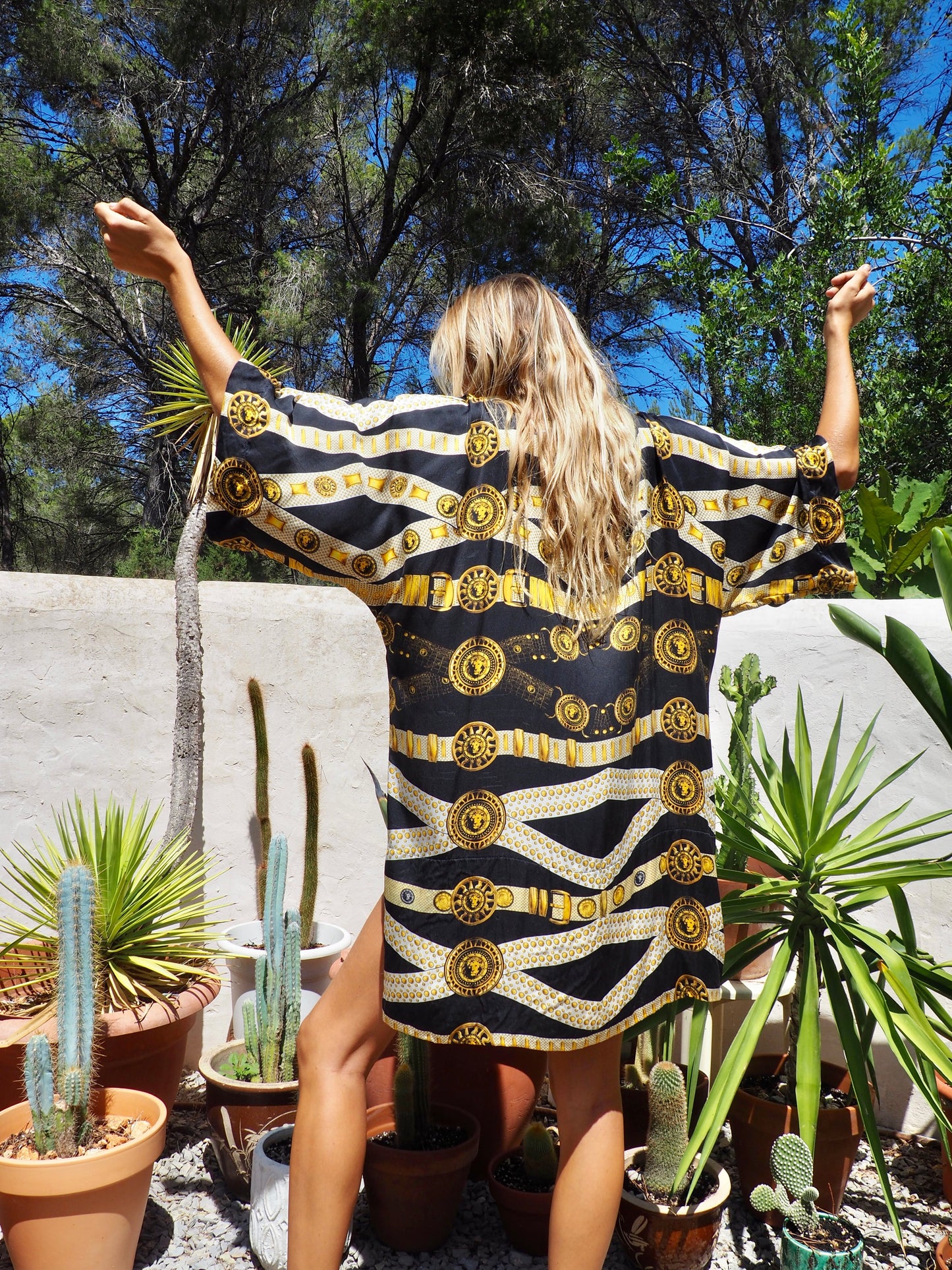 Pure silk black and gold printed dress/top super easy to wear day and night