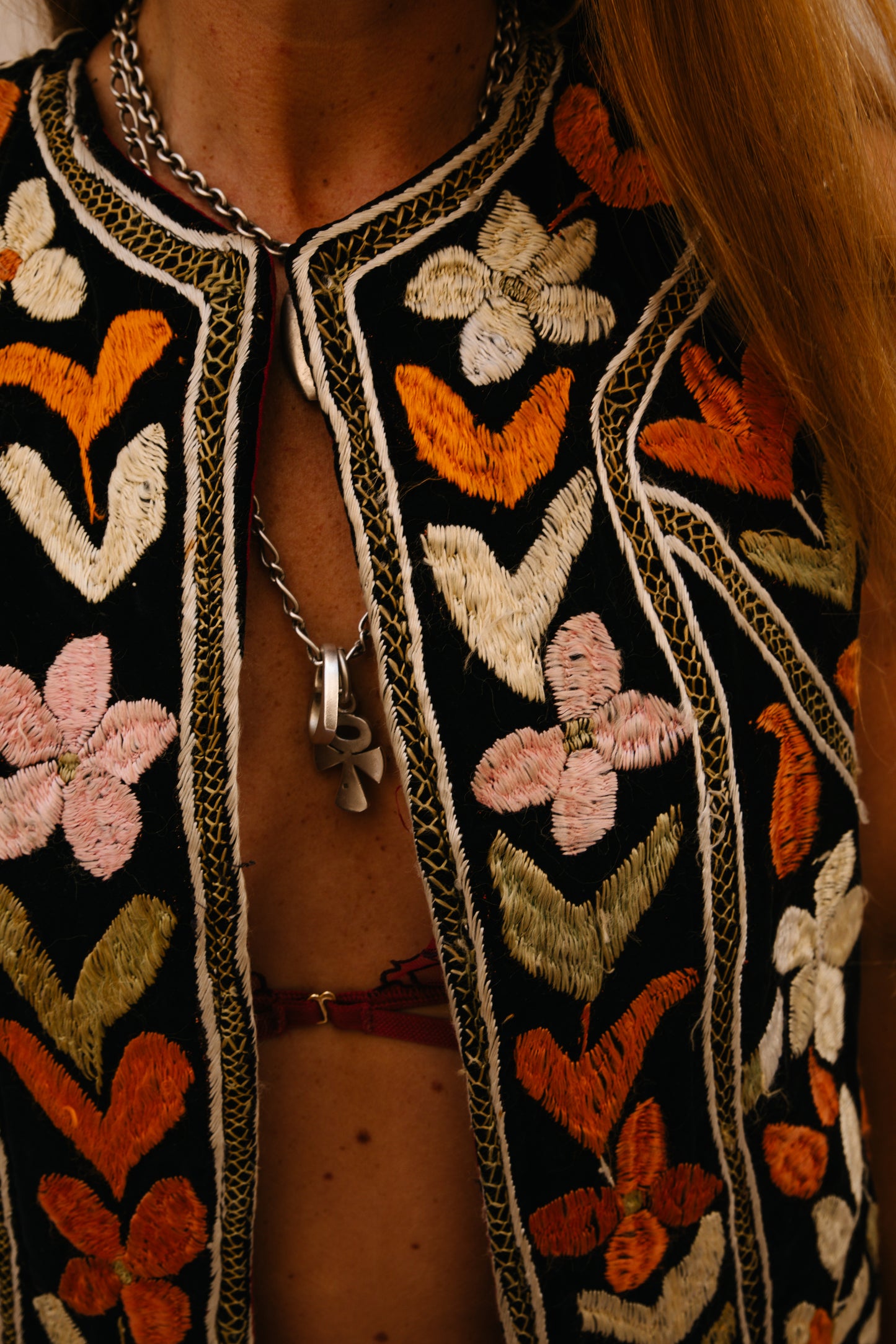 Vintage 1970s floral Embroidered Bohemian Waistcoat