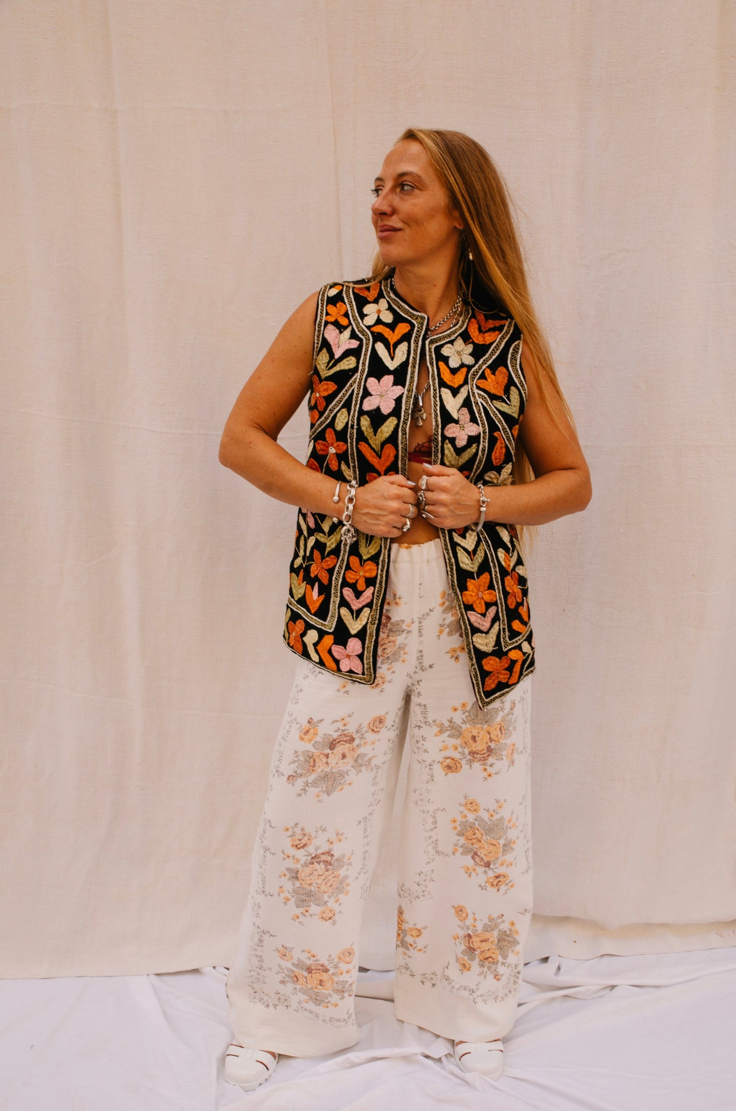 Vintage 1970s floral Embroidered Bohemian Waistcoat