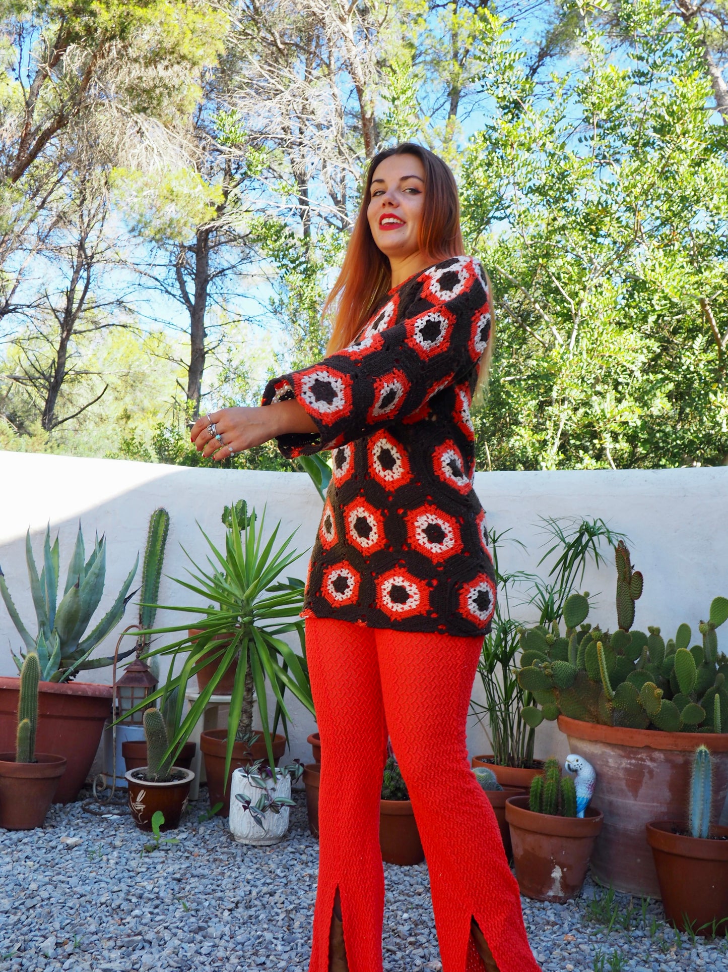 Vintage crochet orange and brown jumper dress up-cycled by Vagabond Ibiza