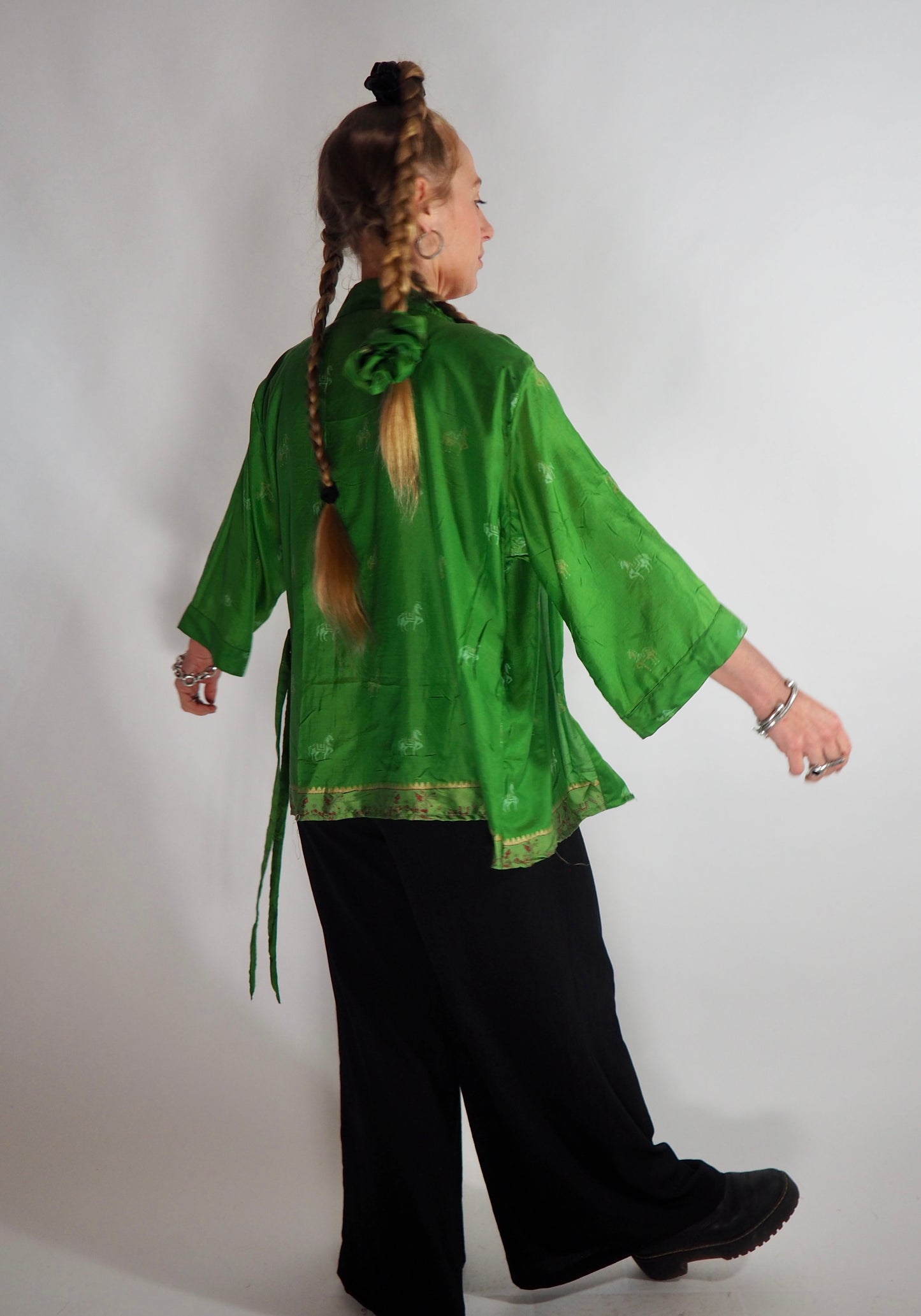 The Kardash Short Kimono – Vintage Re-cycled Sari Kimono Jacket with Waist Tie + Matching Scrunchy & Storage Bag