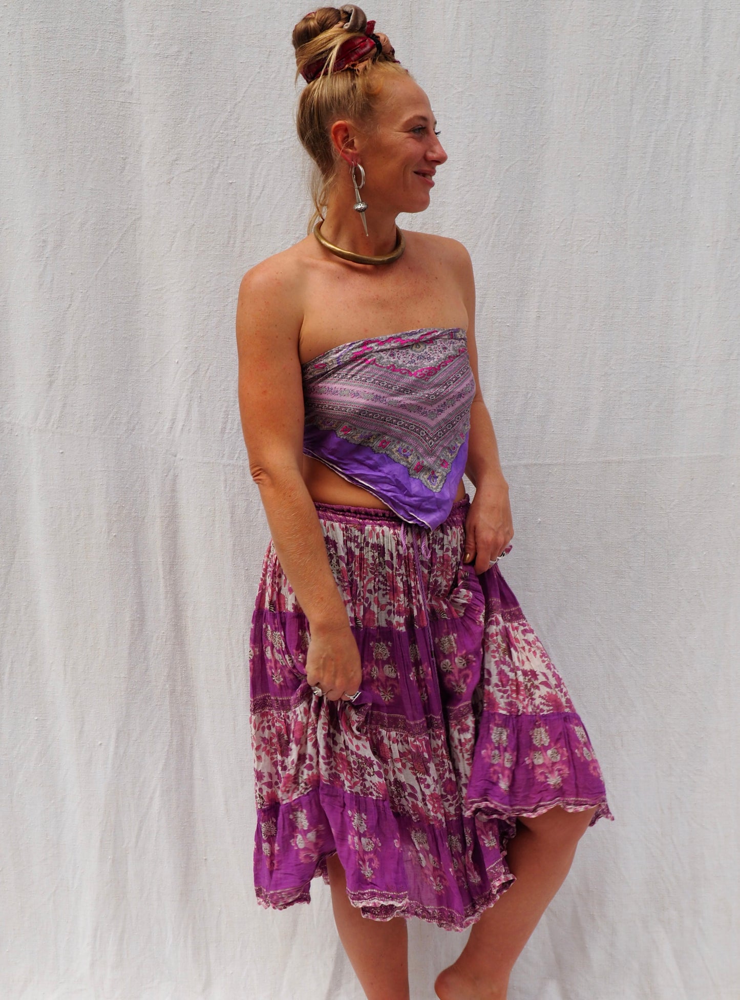 Vintage 1970s Indian Cotton Drawstring Skirt