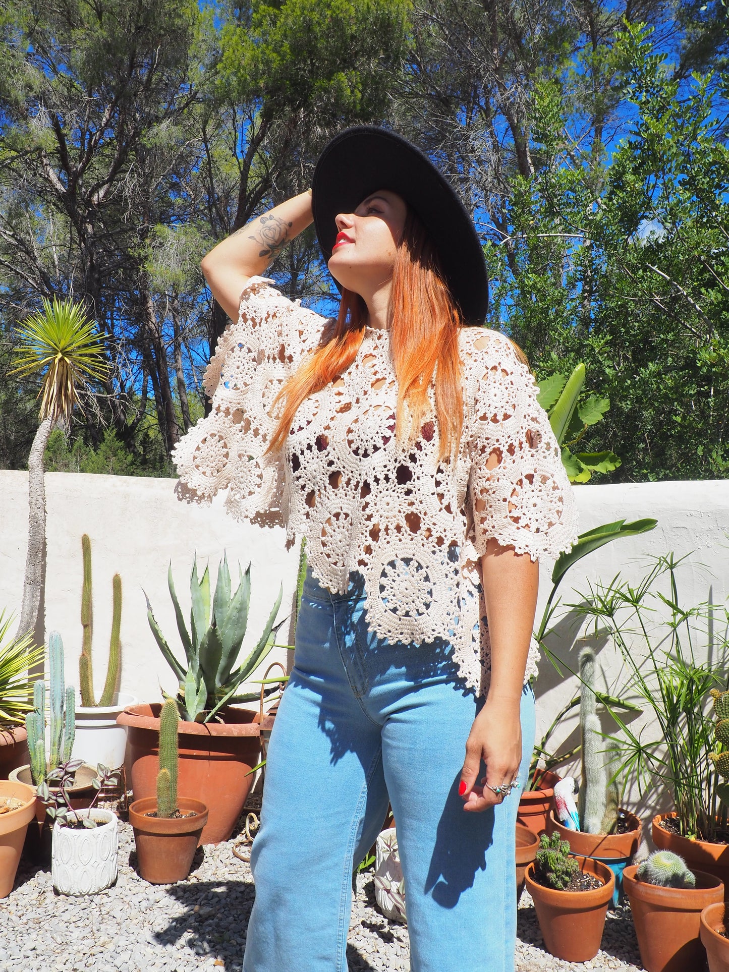 Vintage cream silk crochet top up-cycled by Vagabond Ibiza