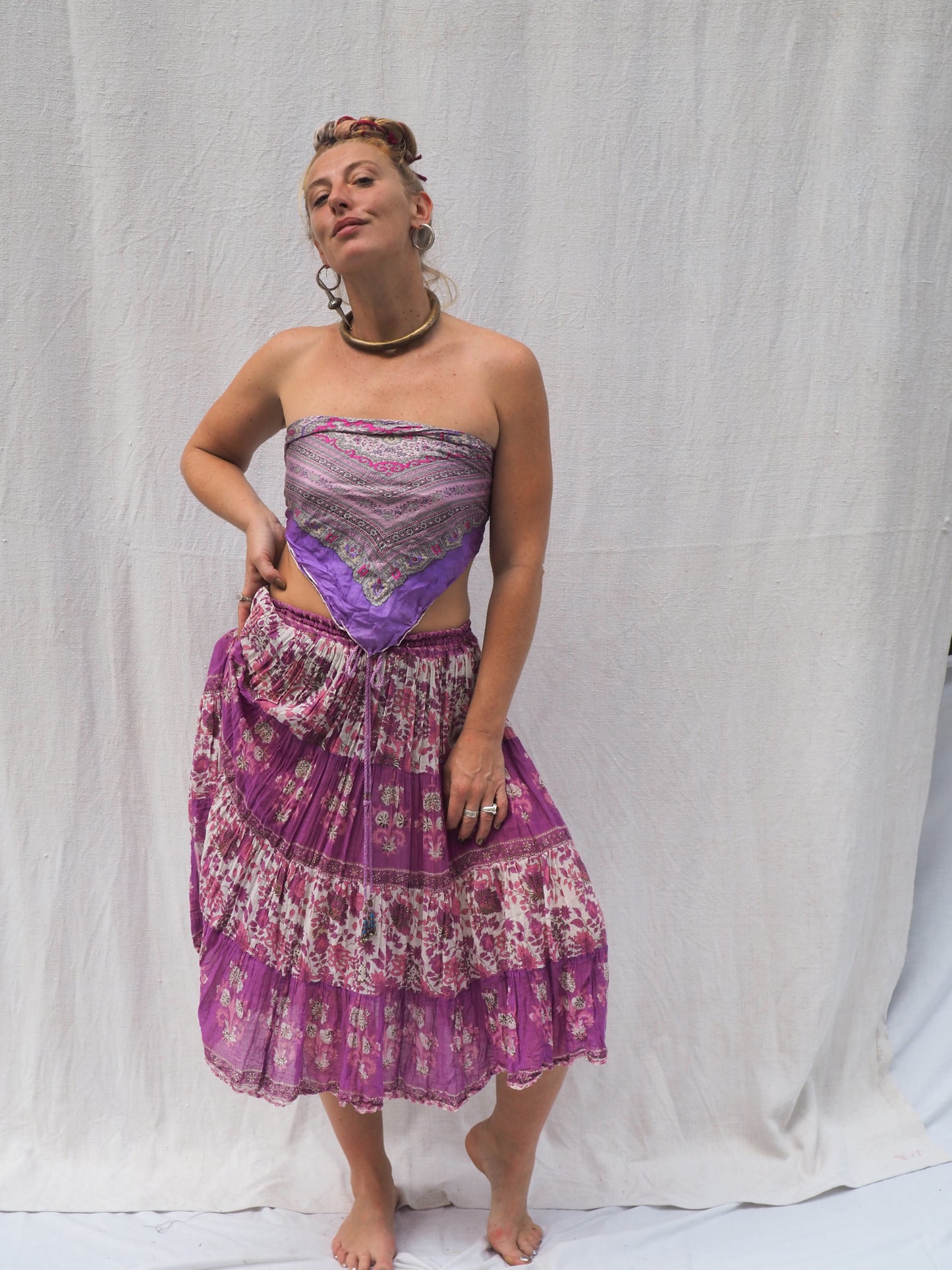 Vintage 1970s Indian Cotton Drawstring Skirt