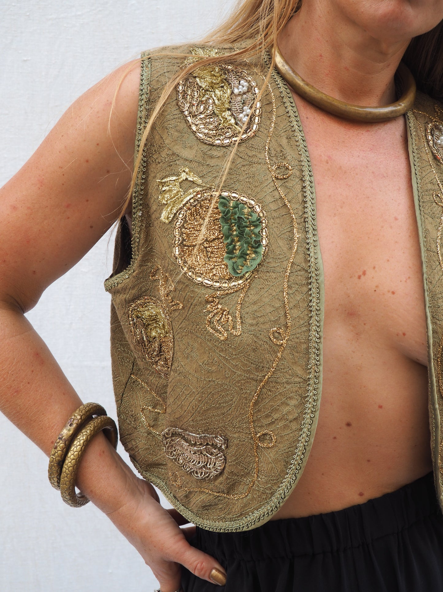 Vintage 1970s Embroidered Patch Waistcoat