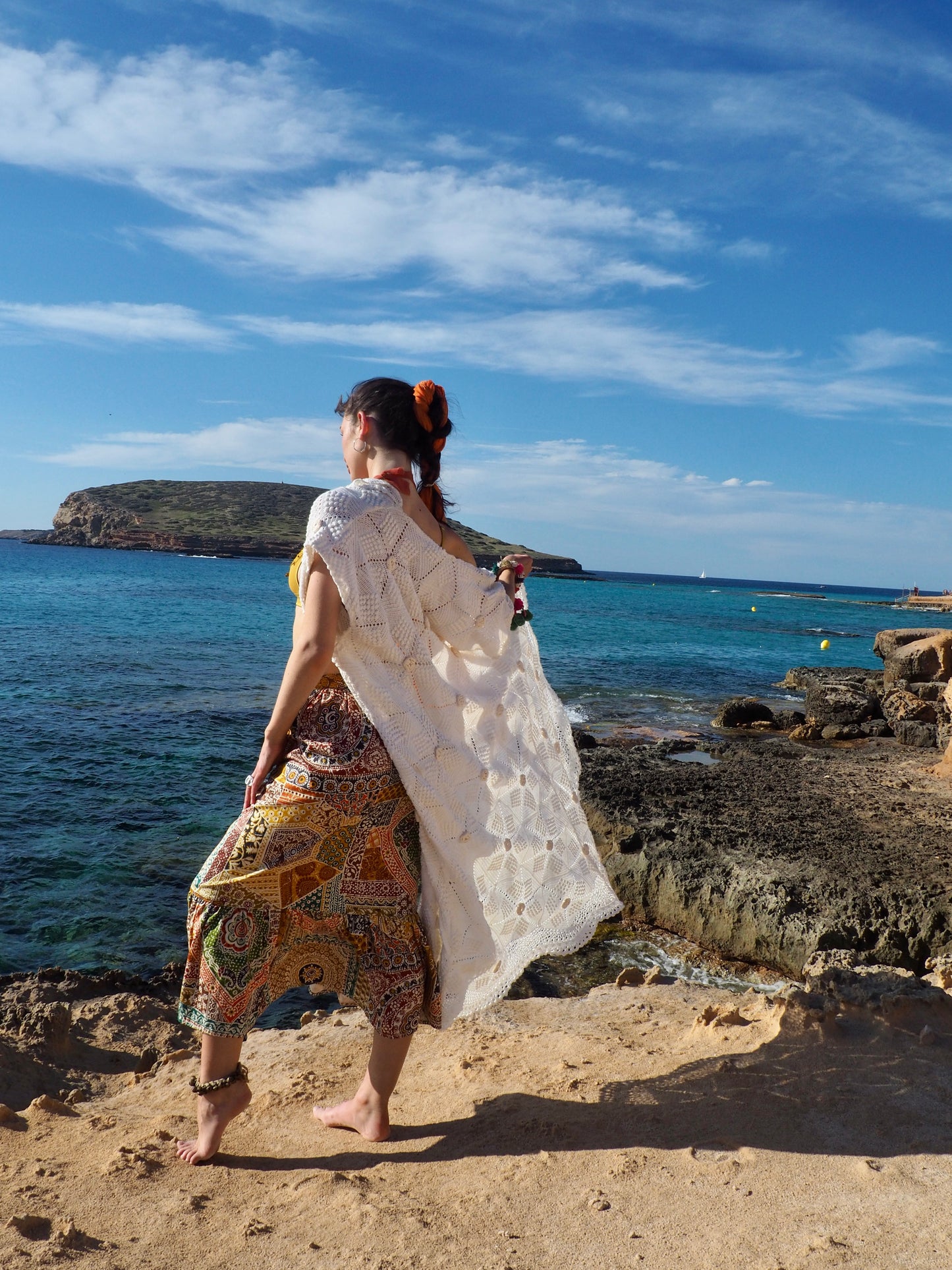 Vintage white French crochet up-cycled jacket by Vagabond Ibiza